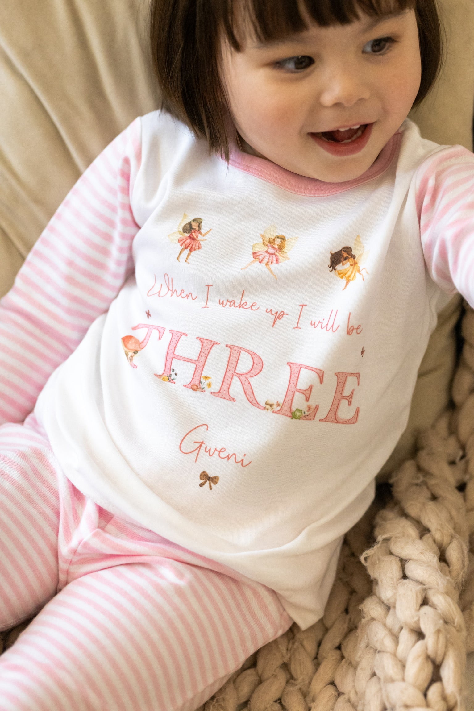 Personalised Pink Stripe Birthday Pyjamas - Pink Fairy Design