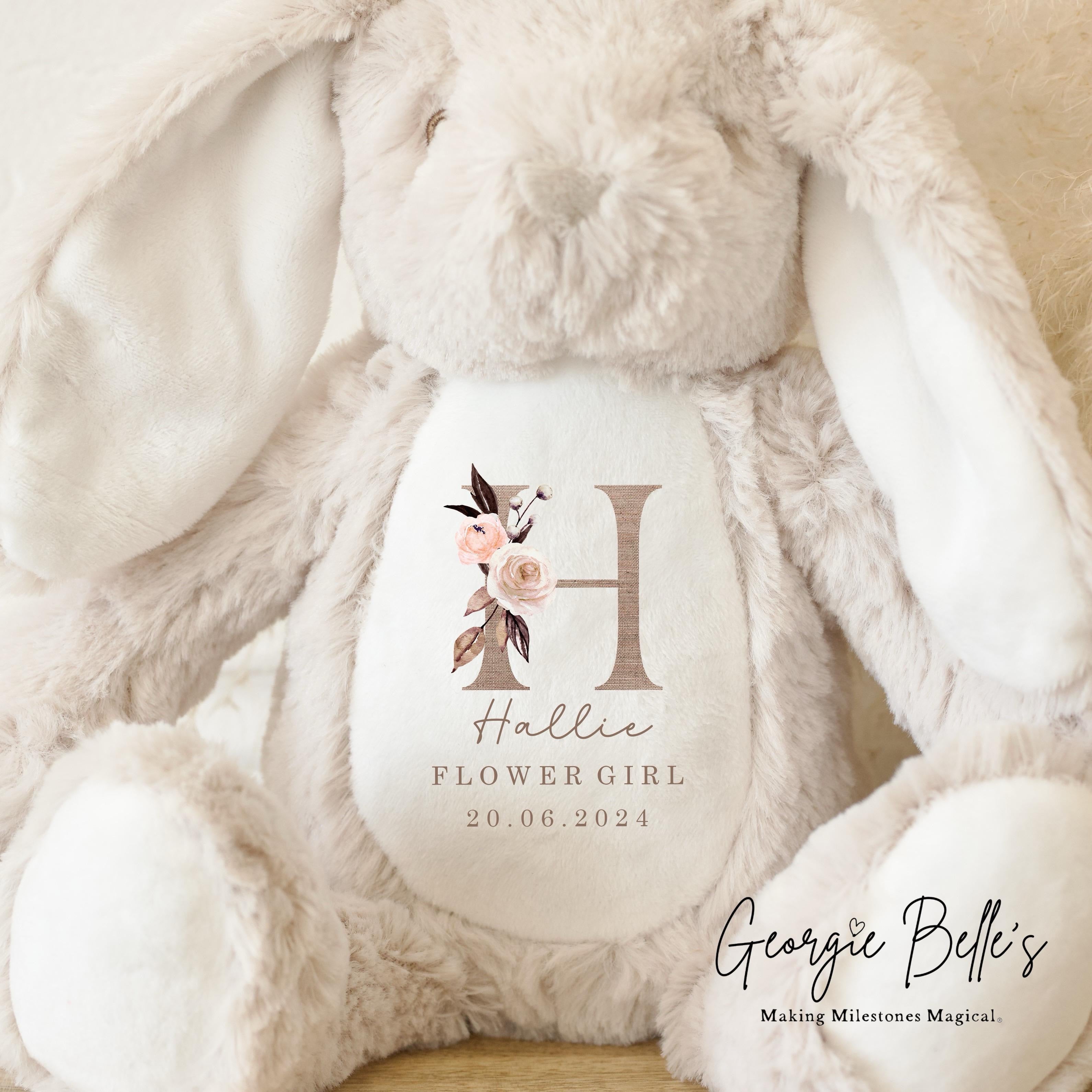 Personalised Flower Girl Bunny - Linen Initial Design