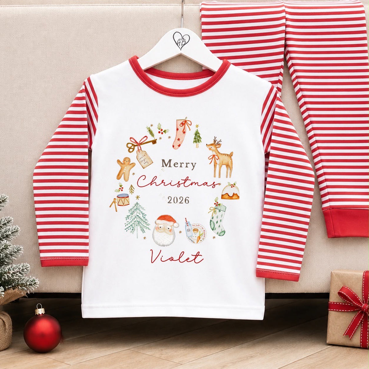 Personalised Christmas Pyjamas for Kids | 100% Cotton Red Stripe | Nice List Approved Design