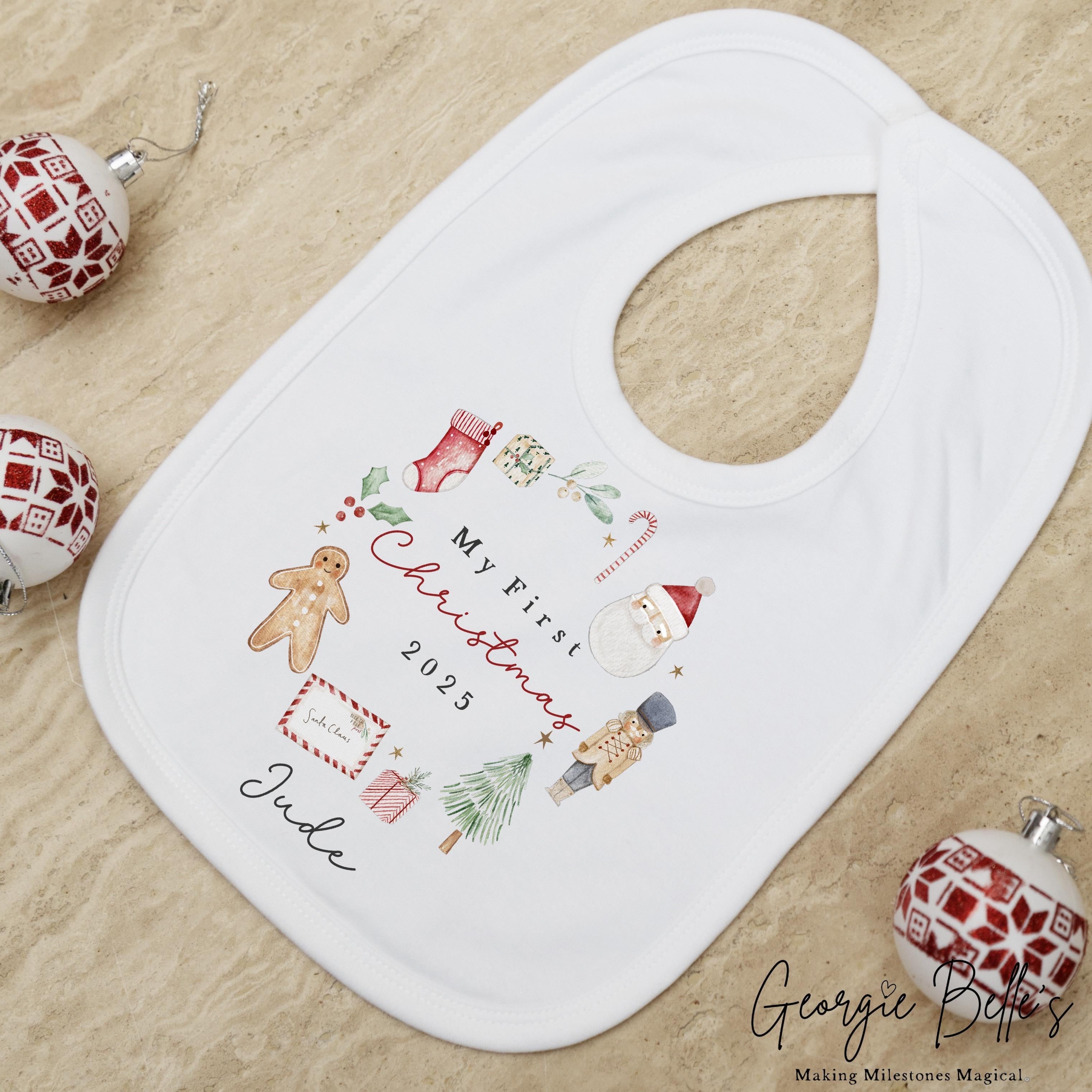 Personalised Christmas Sleepsuit / Bodysuit - First Christmas Wreath Design