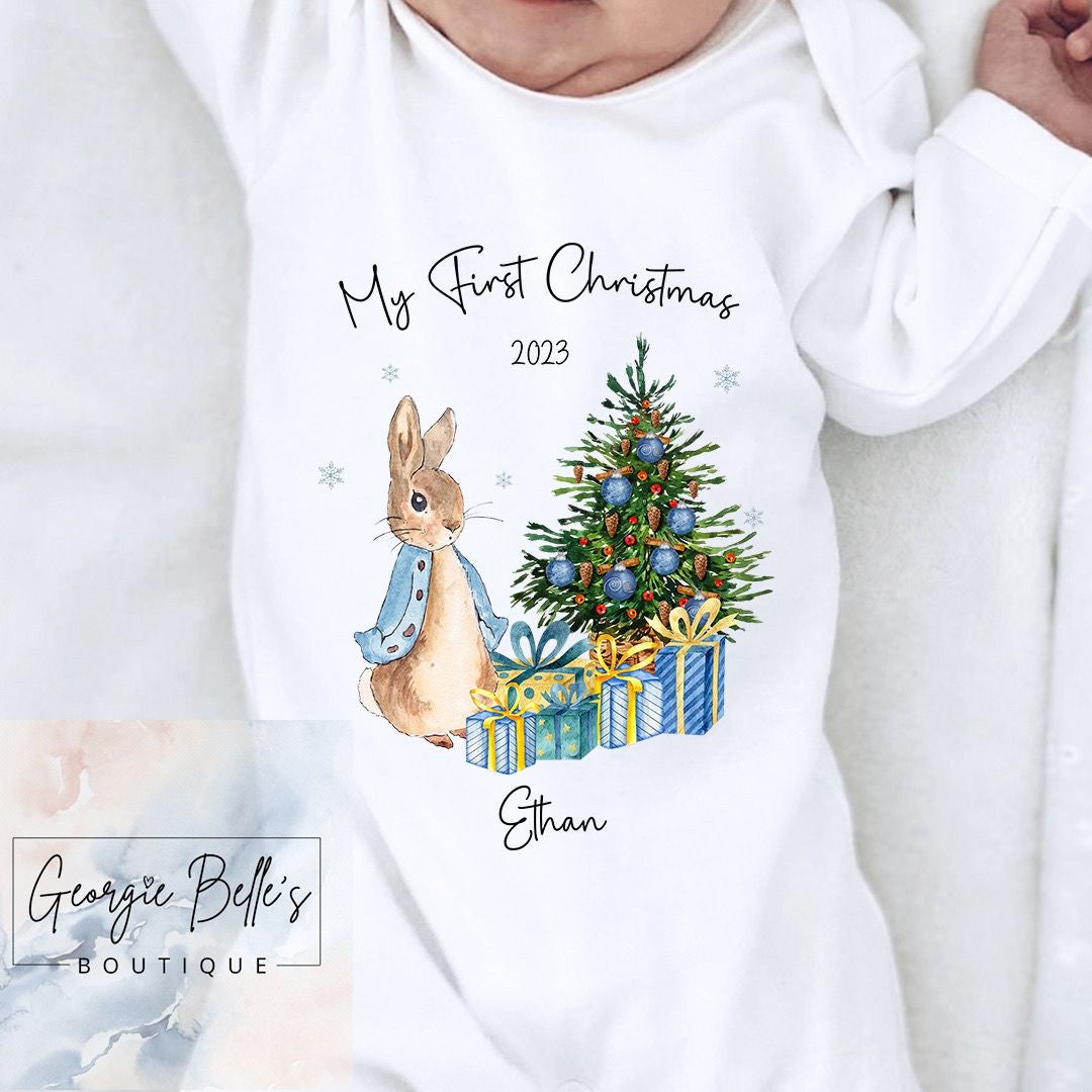 My 1st Christmas Vest / Babygrow - Blue Peter Rabbit Inspired Design
