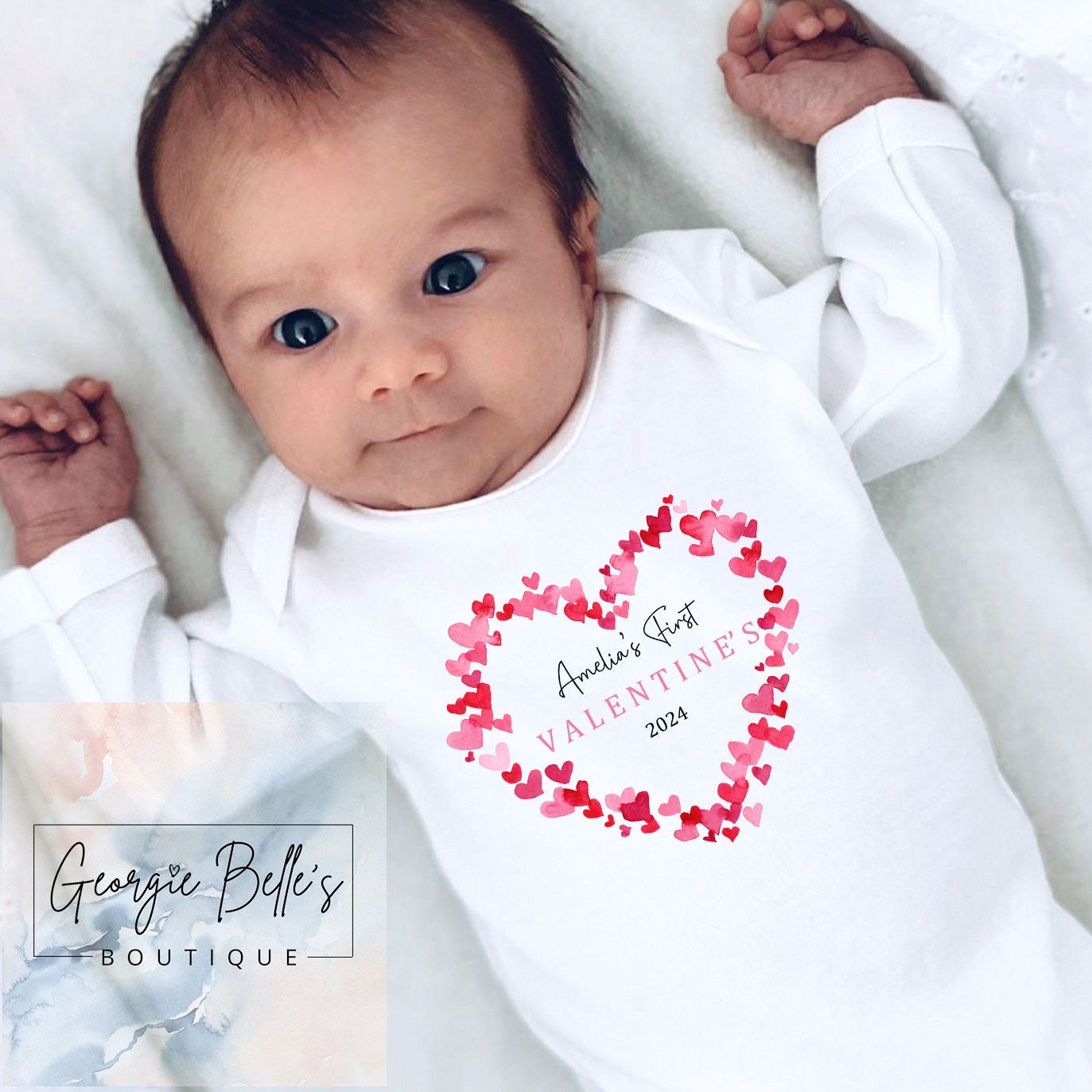 Valentines Day Vest / Babygrow - Heart Wreath