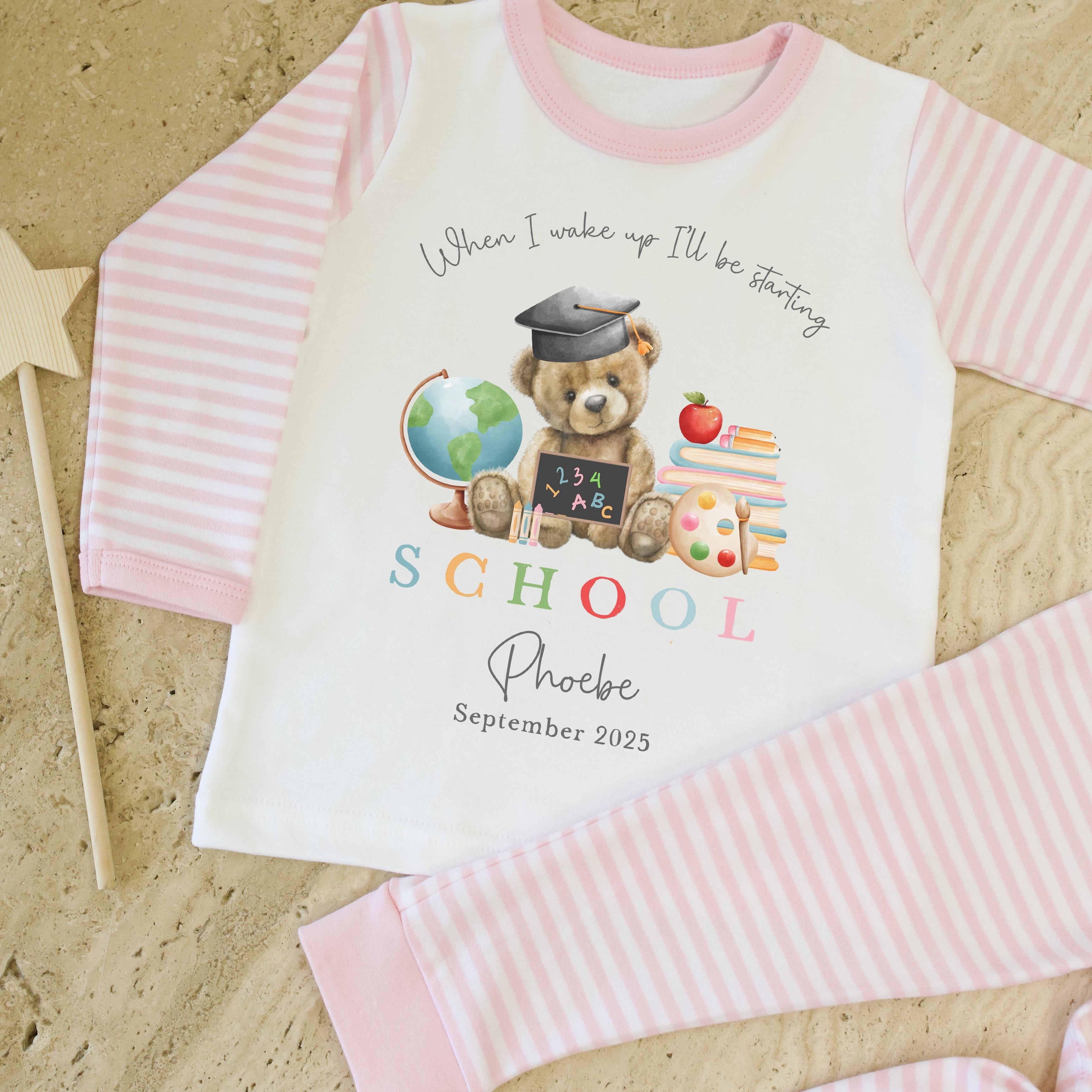 Personalised Starting School Pyjamas - Pink Bear Design