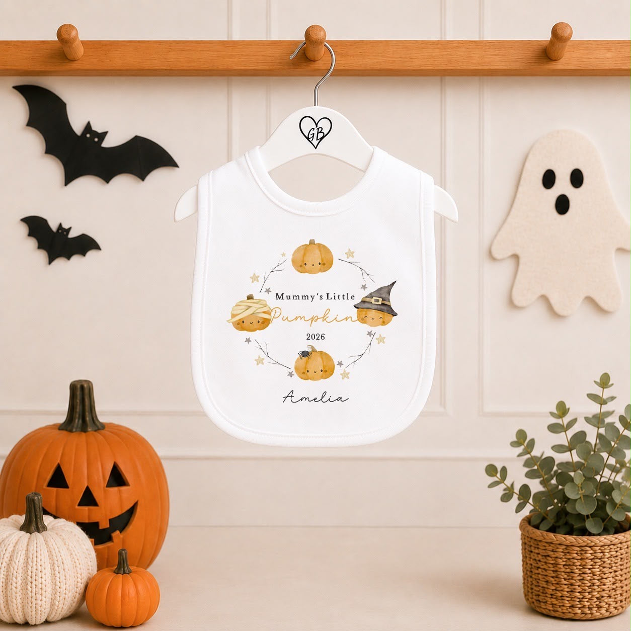Personalised Halloween Babygrow | My First Halloween Baby Outfit | Pumpkin Wreath Design