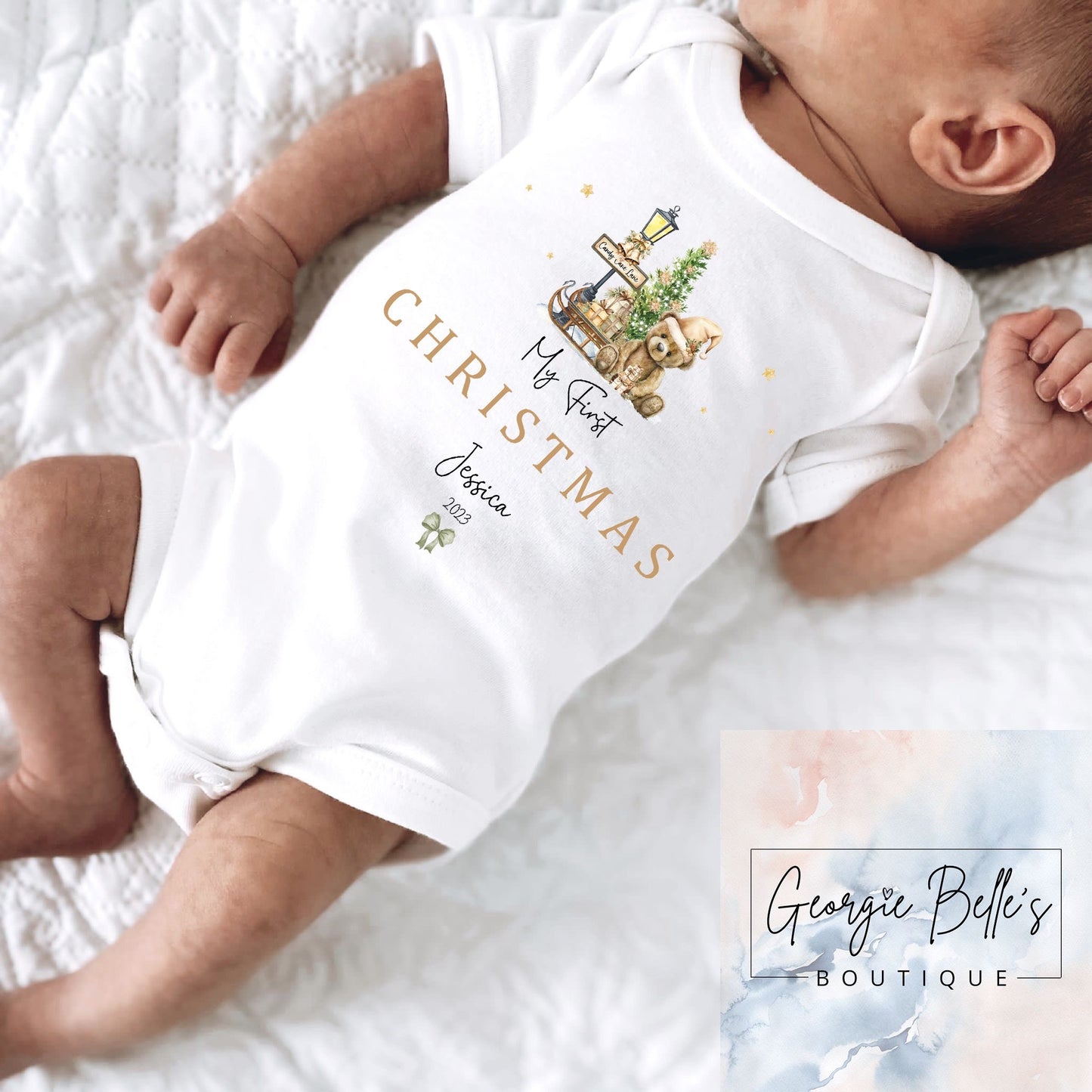 My 1st Christmas Vest / Babygrow - Nude Bear Design