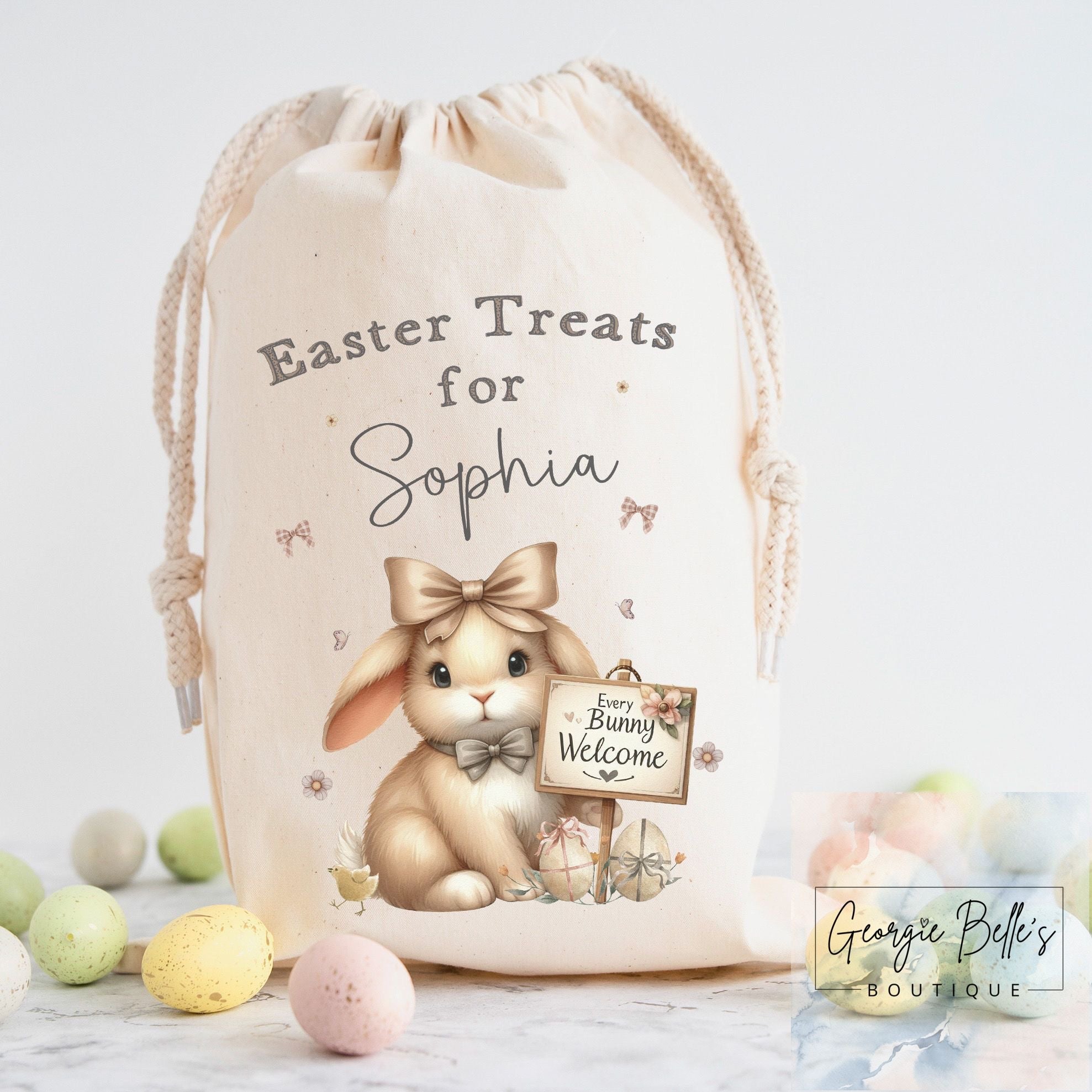 Personalised Easter Treat Sack - Nude Bunny Design
