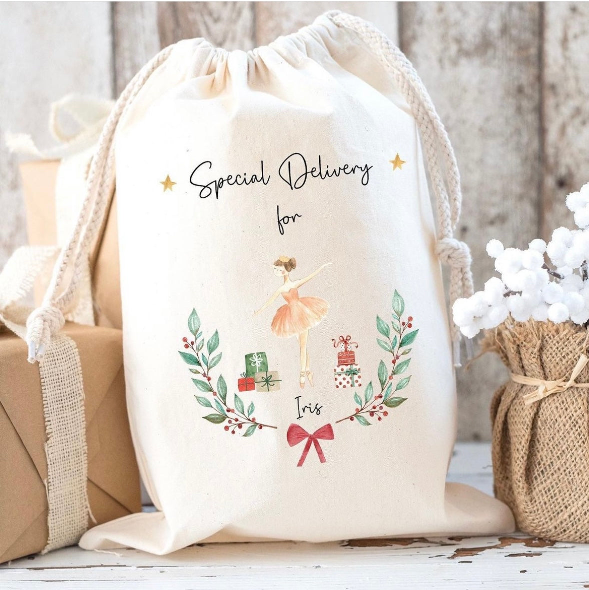 Luxury Premium Cotton Christmas Sack- Ballerina Nutcracker Design