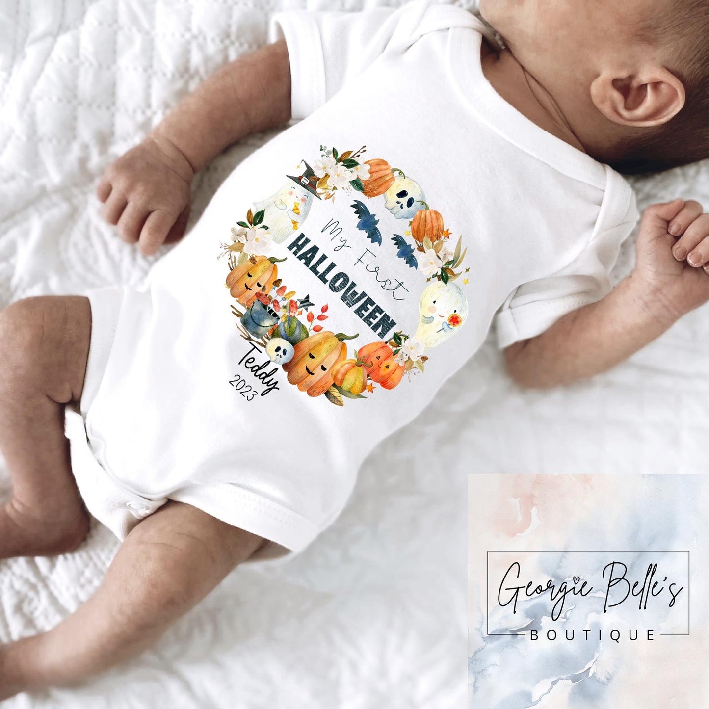 My 1st Halloween Vest / Babygrow - Wreath Design