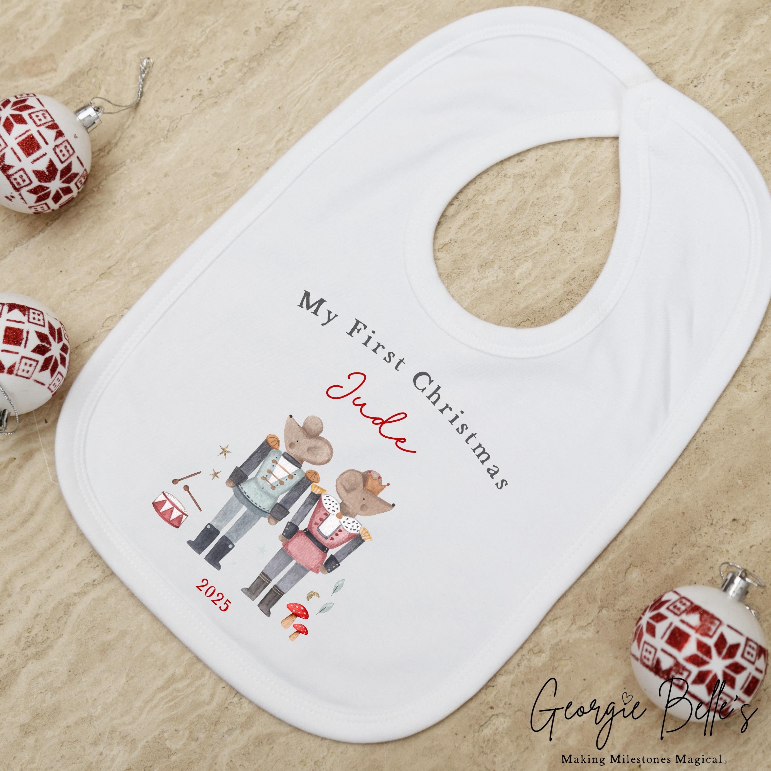 Personalised Christmas Sleepsuit / Bodysuit - First Christmas nude writing Wreath Design