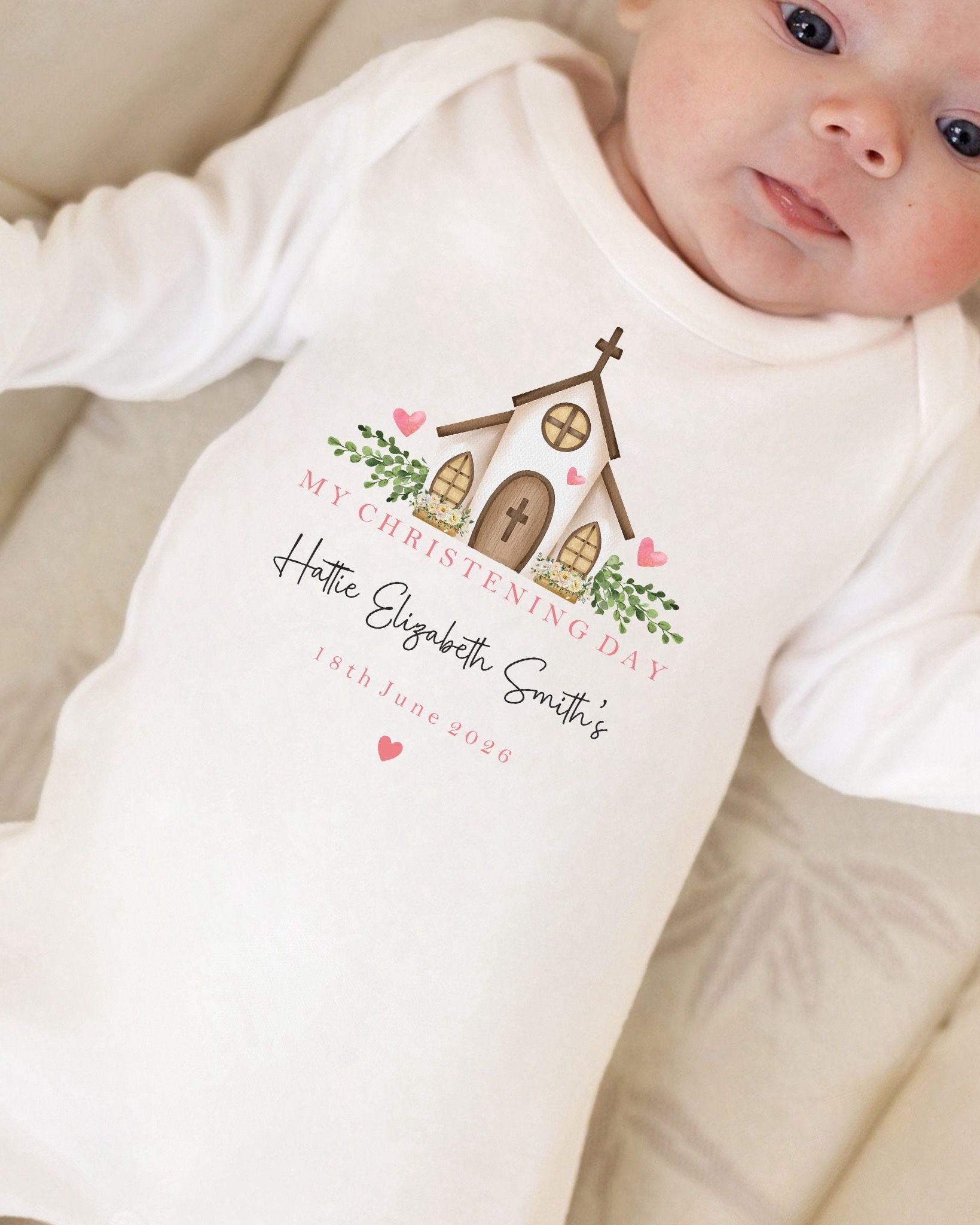 Personalised Christening Babygrow - Church Design