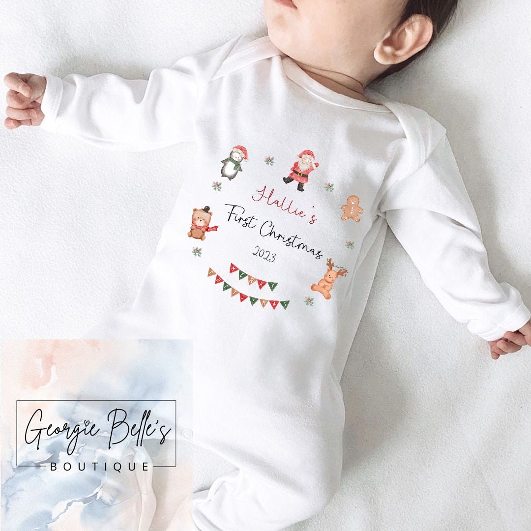 My 1st Christmas Vest / Babygrow - Christmas Wreath Design