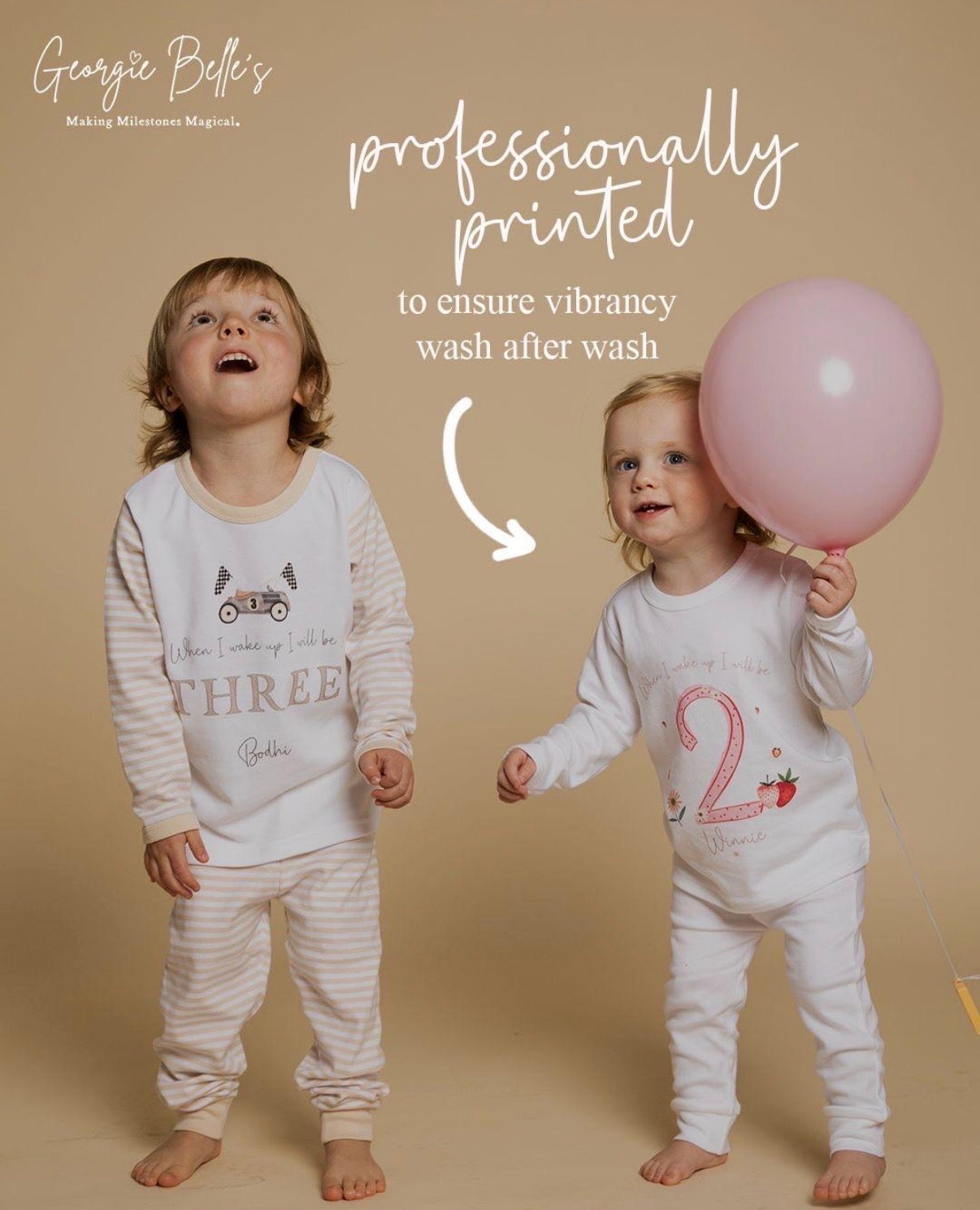 Personalised Plain White Birthday Pyjamas - Pink Classic Hot Air Balloon Design