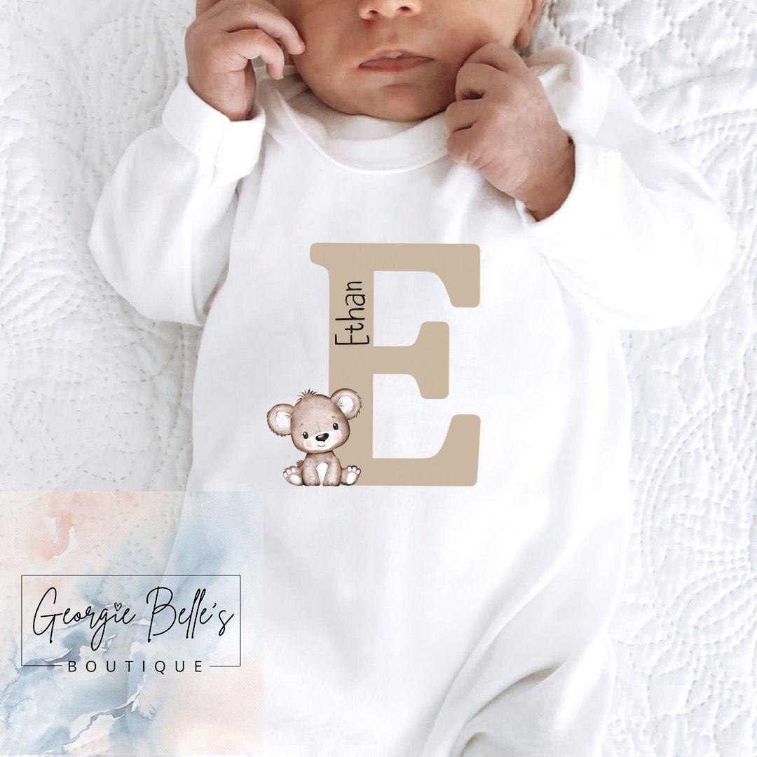 Personalised Bear Initial Vest/Babygrow