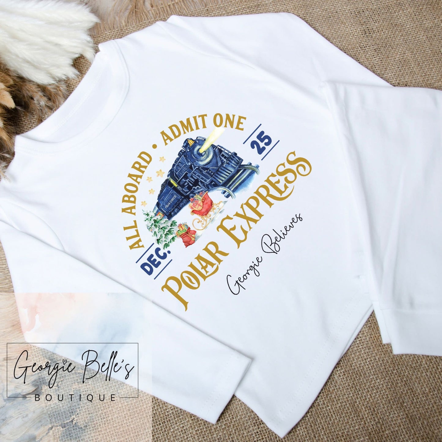 Stone Stripe Sibling Matching Christmas ‘Polar Express' Personalised Unisex Pyjamas