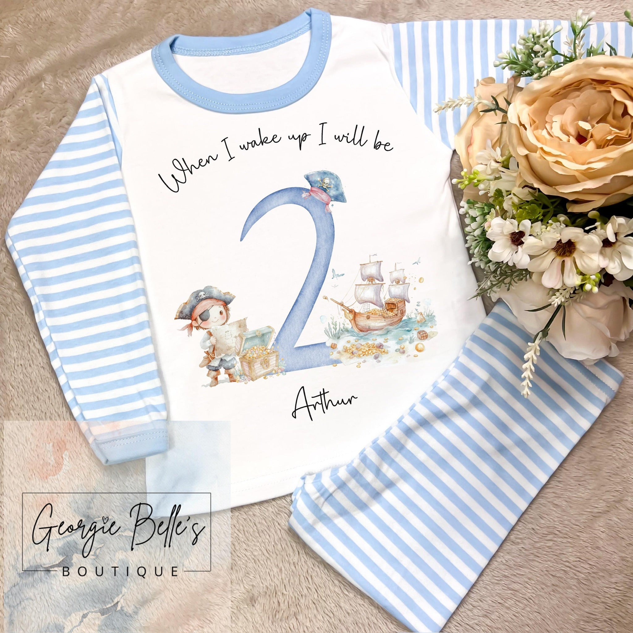 Personalised Birthday Pyjamas - Blue Pirate Design