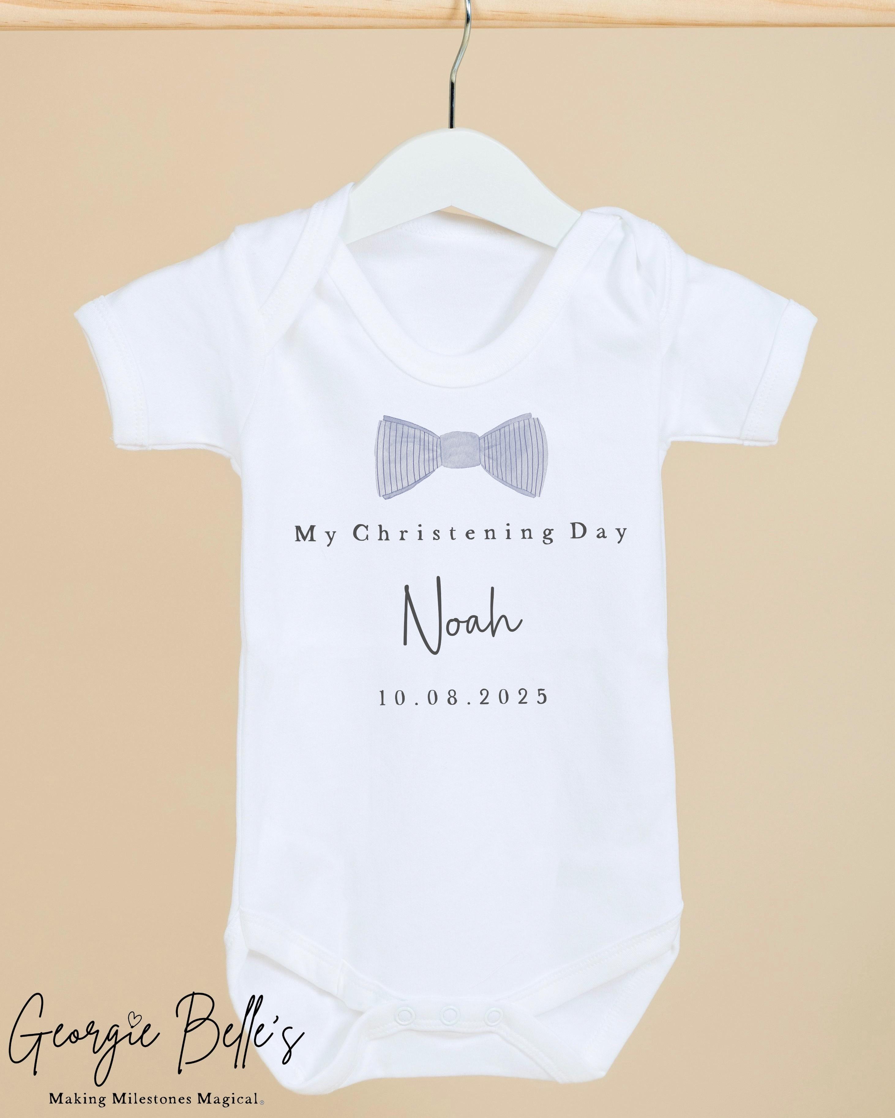 Personalised Christening Babygrow / Vest - Bow Tie Design
