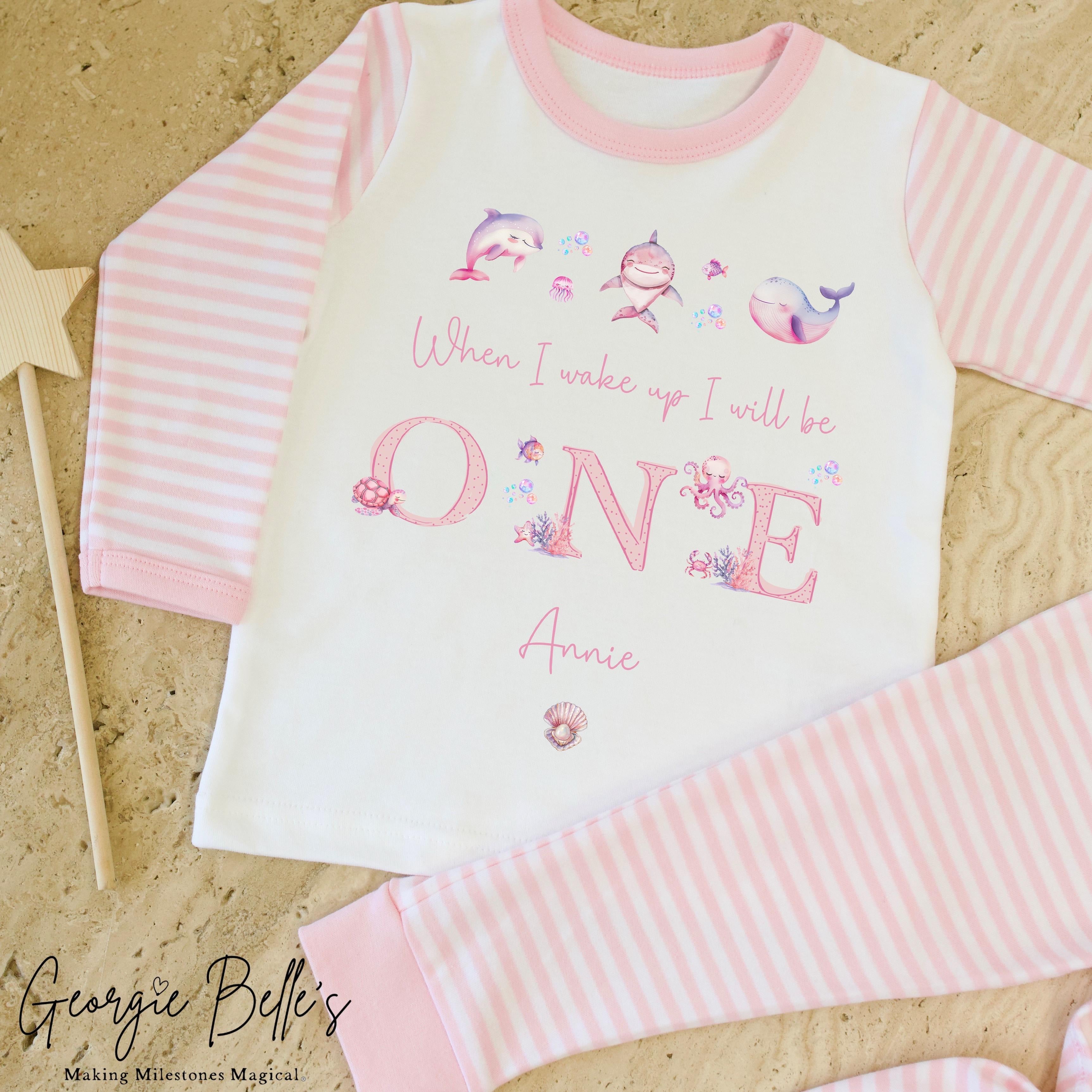 Personalised Pink Stripe Birthday Pyjamas - Pink Under The Sea Design