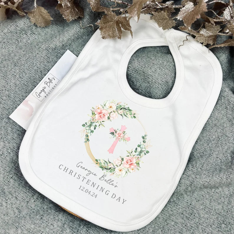 Personalised Christening Babygrow / Vest - Floral Design