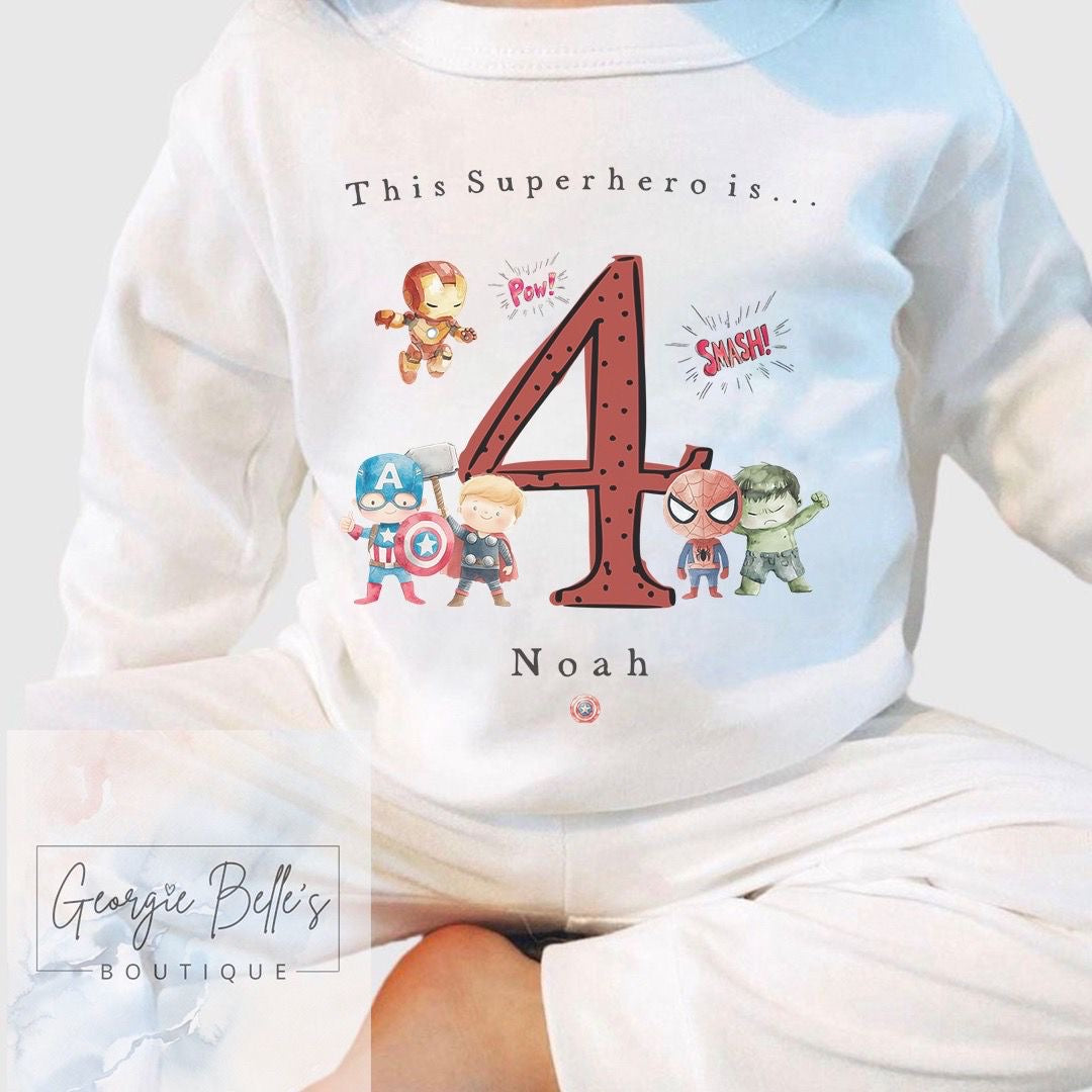 Personalised Birthday Pyjamas - Superhero Inspired Red Design