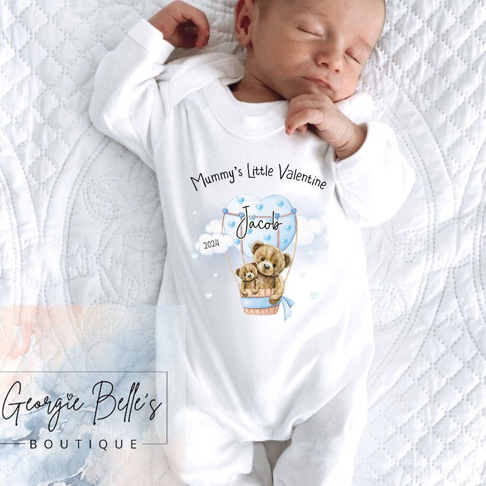 Mummy’s Little Valentine- Valentines Day Vest / Babygrow - Blue Hot Air Balloon