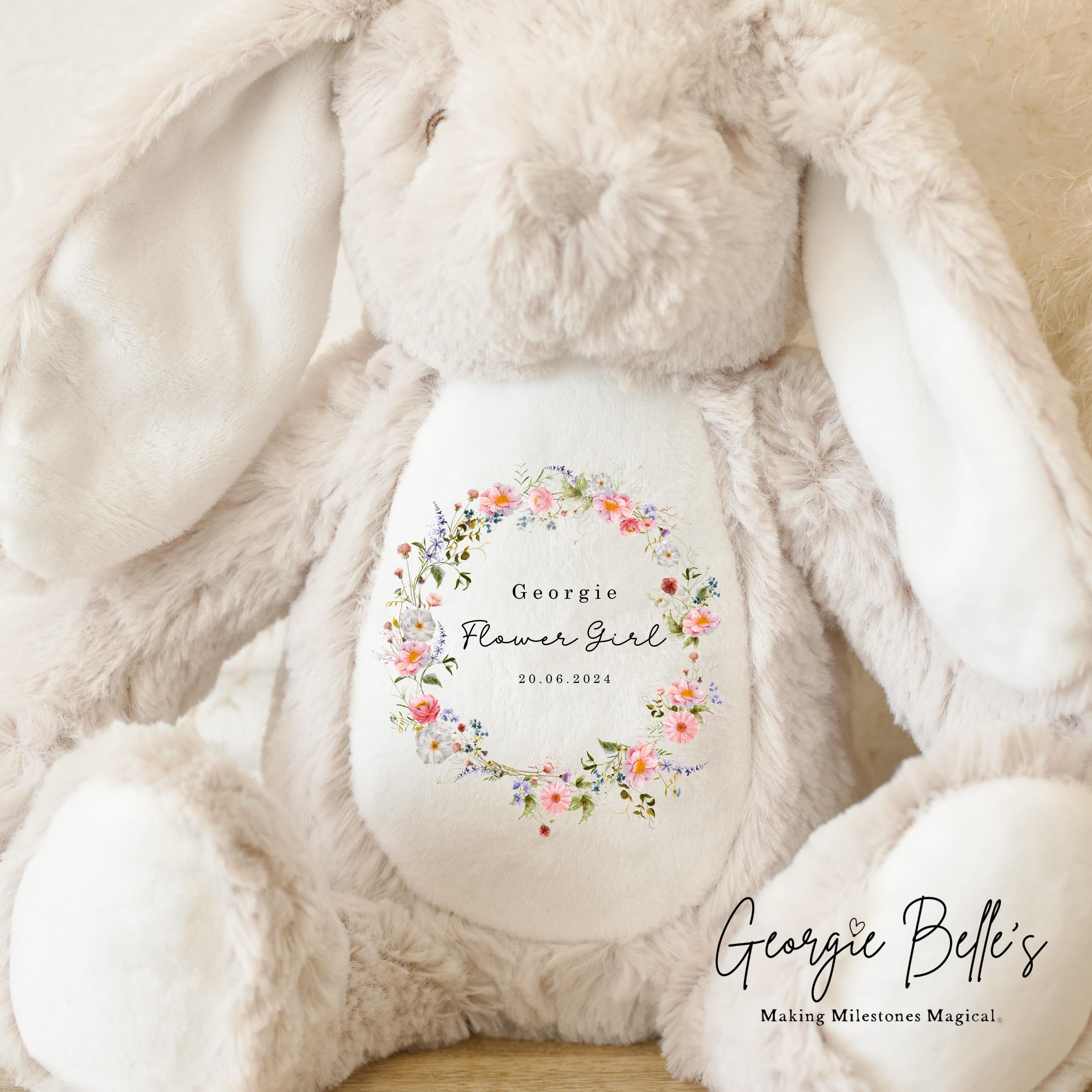 Personalised Flower Girl Bunny - Wildflower Wreath Design