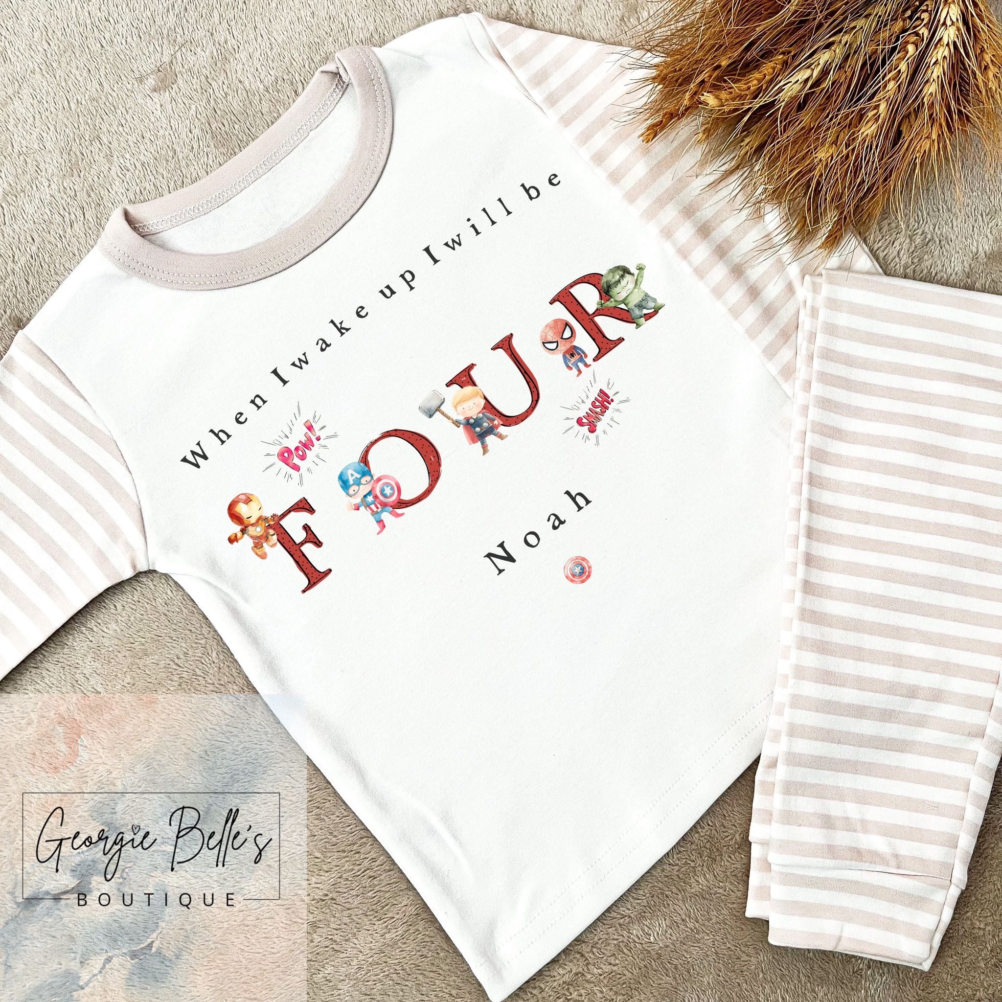 Personalised Birthday Pyjamas - Superhero Inspired Red Design