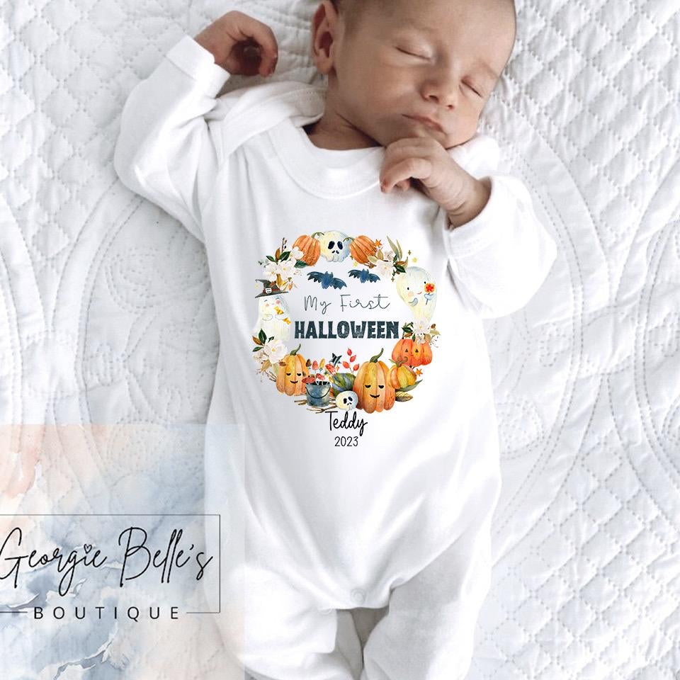 My 1st Halloween Vest / Babygrow - Wreath Design