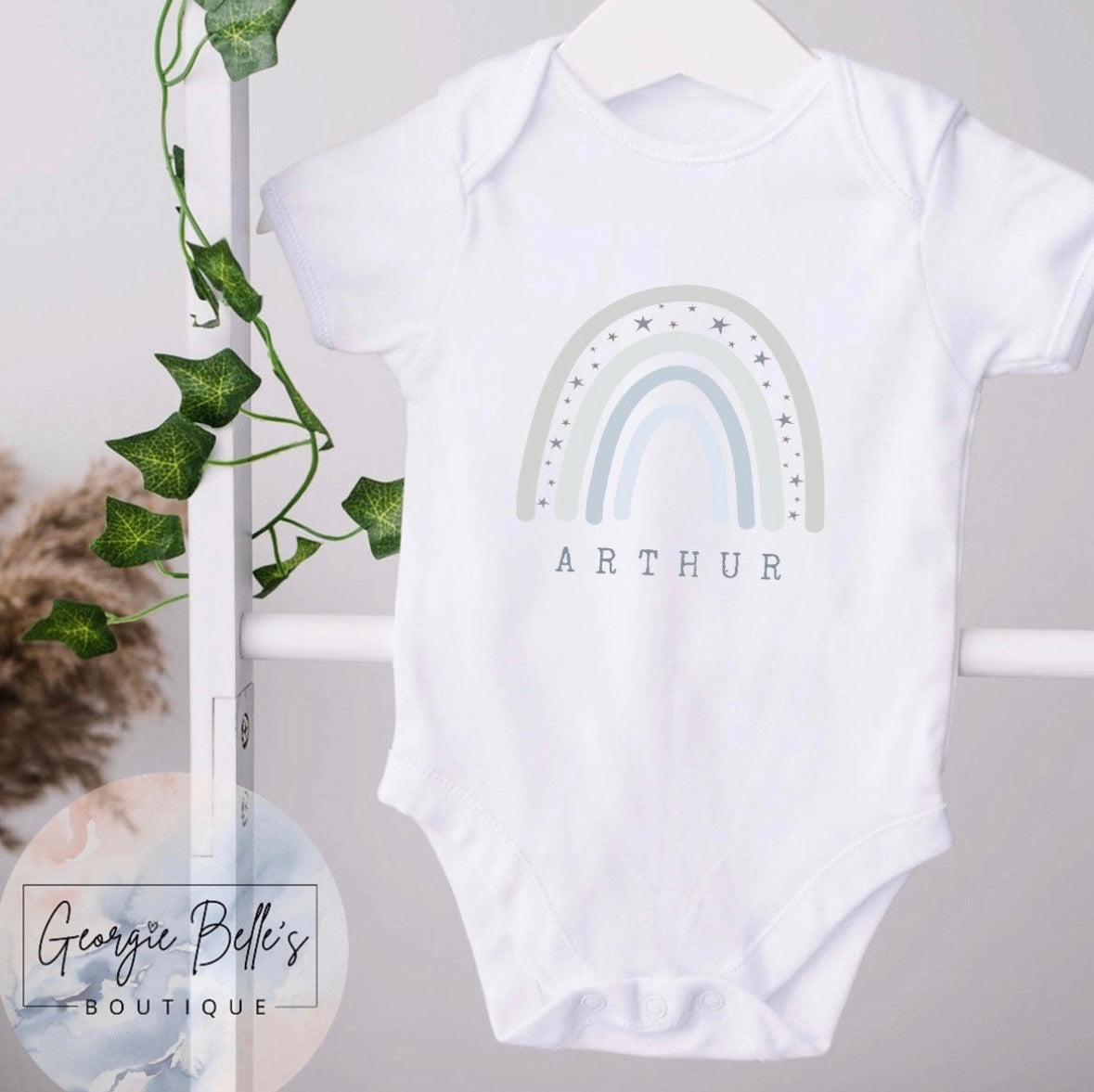 Personalised Grey/Nude Rainbow Initial Vest/Babygrow