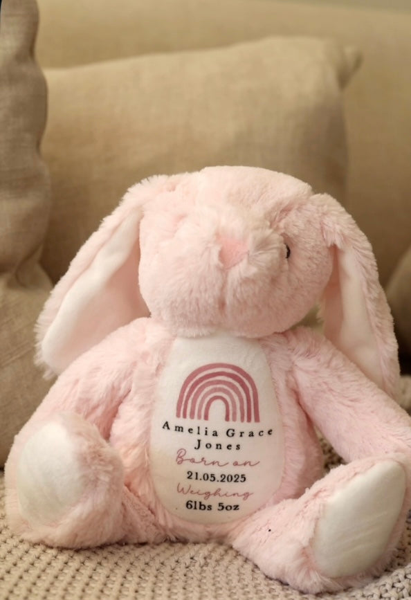 Personalised Birth Detail Pink Bunny Soft Toy