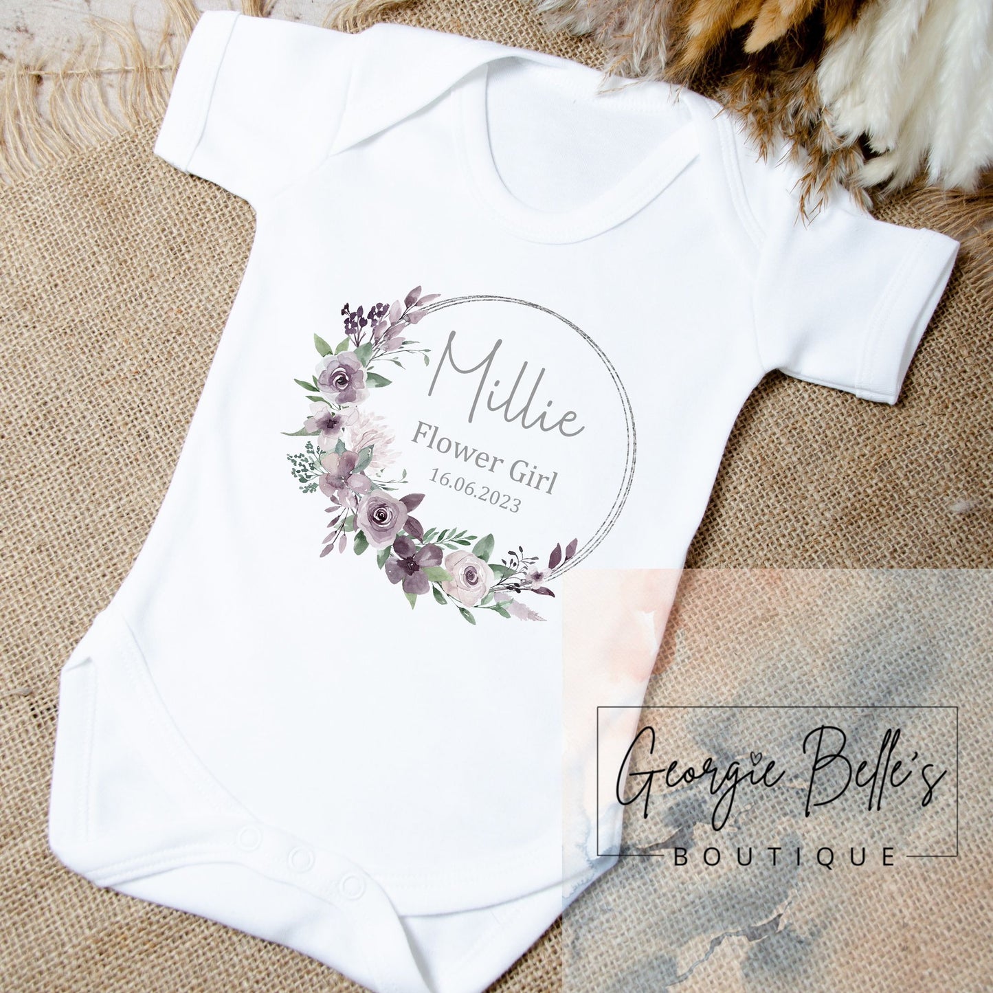 Personalised Flower Girl Mauve Wreath Vest/Babygrow