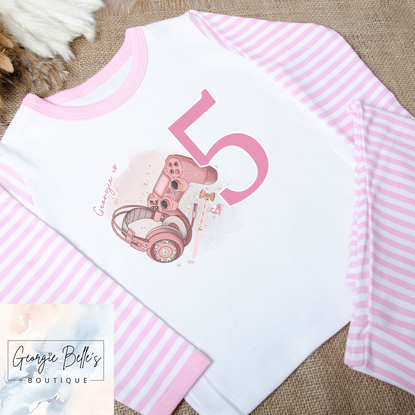Personalised Birthday Pyjamas -Pink Gaming Design