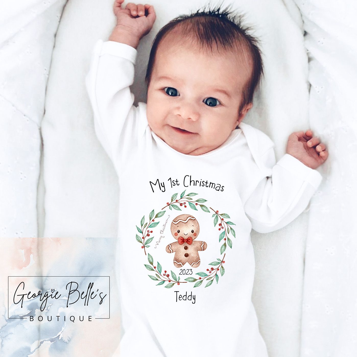 My 1st Christmas Vest / Babygrow - Gingerbread Design