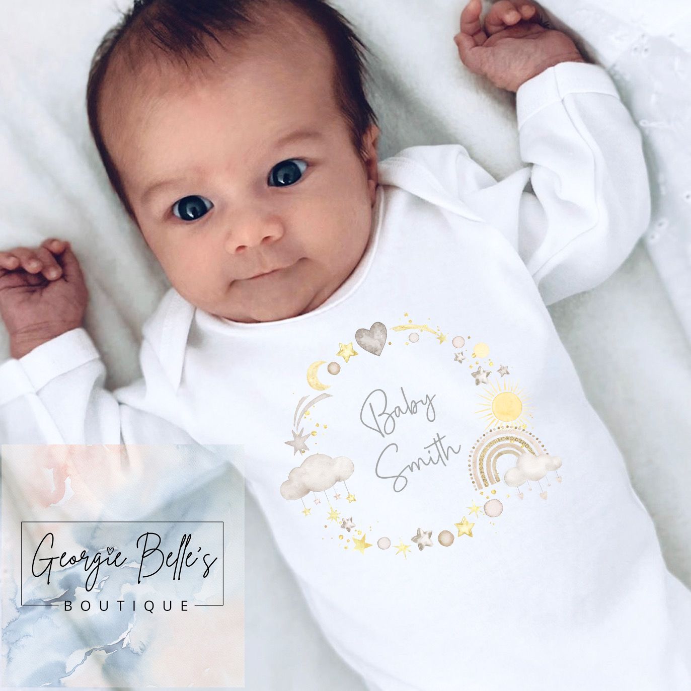 Personalised Announcement Vest / Babygrow - Lemon/ Nude Wreath Design