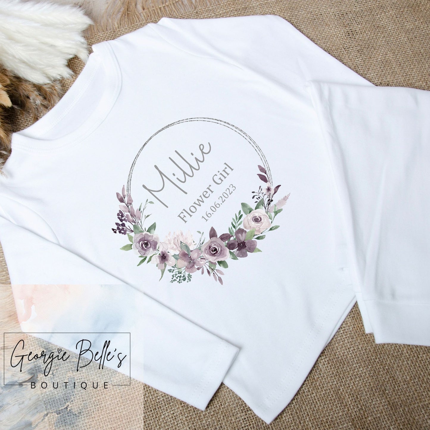 Personalised Flower Girl Pyjamas - Mauve Wreath Design