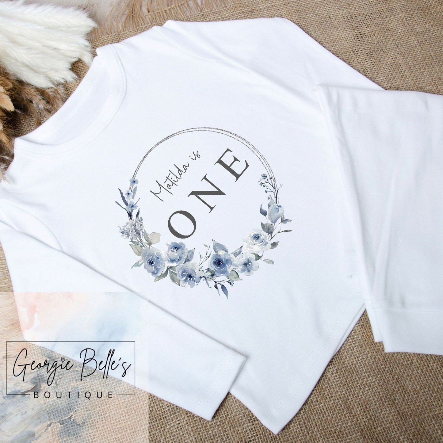 Personalised Birthday Pyjamas - Dusky Blue Wreath Design