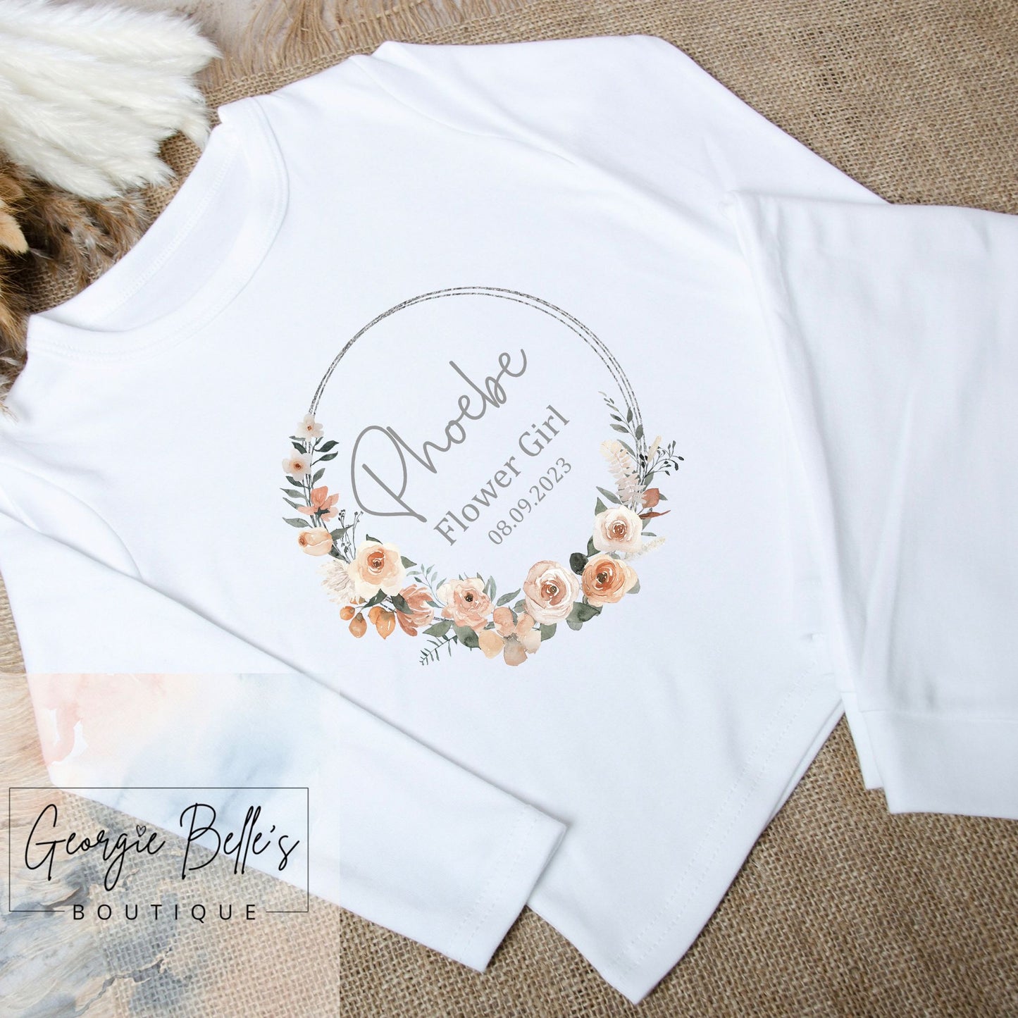 Personalised Flower Girl Pyjamas- Rustic Wreath Design