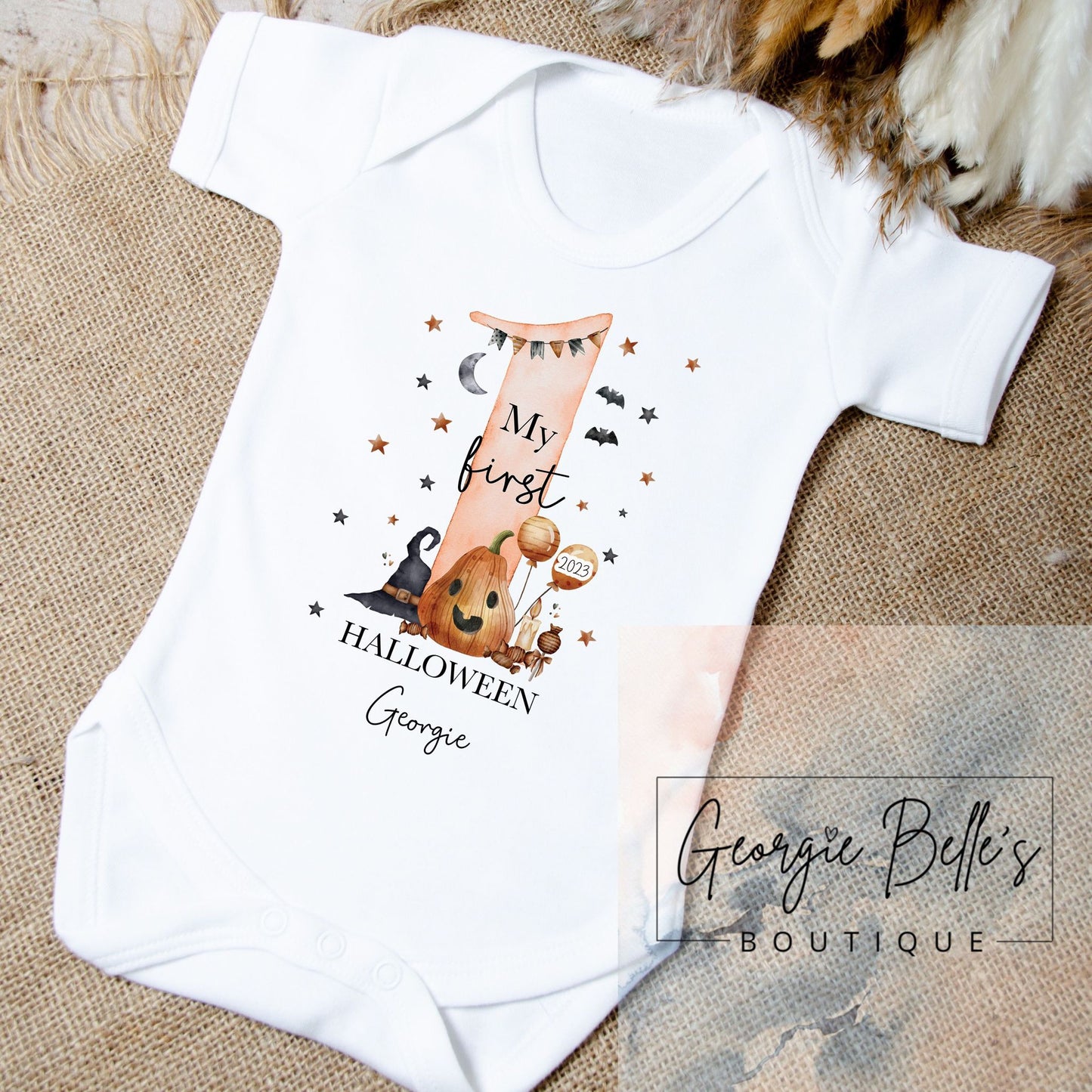 My 1st Halloween Vest / Babygrow -Pumpkin Design
