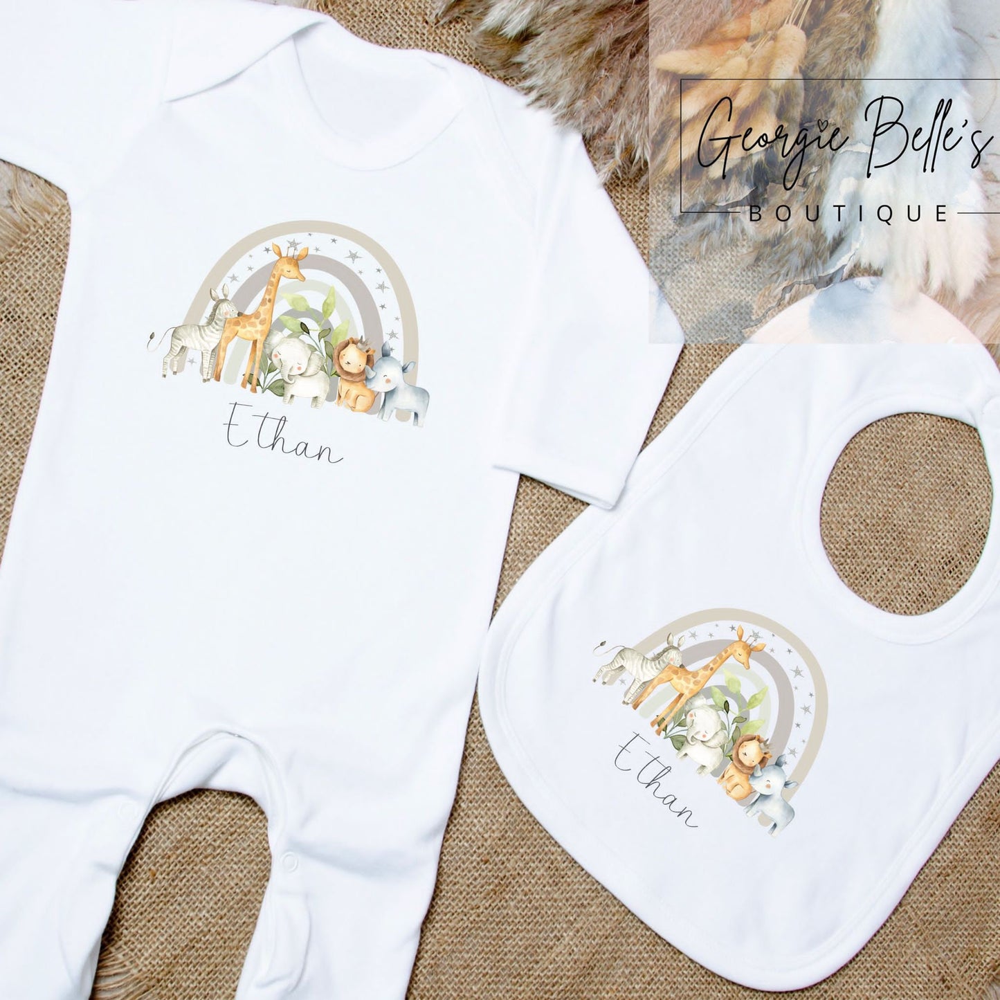 Personalised Vest/Babygrow - Safari Rainbow Design