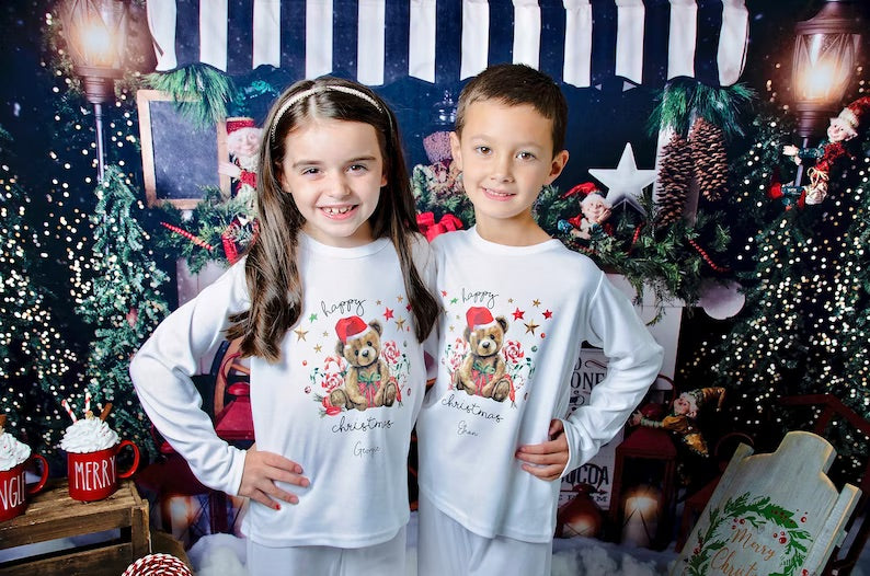 Family Matching Christmas Personalised Unisex Pyjamas - Teddy Bear Design