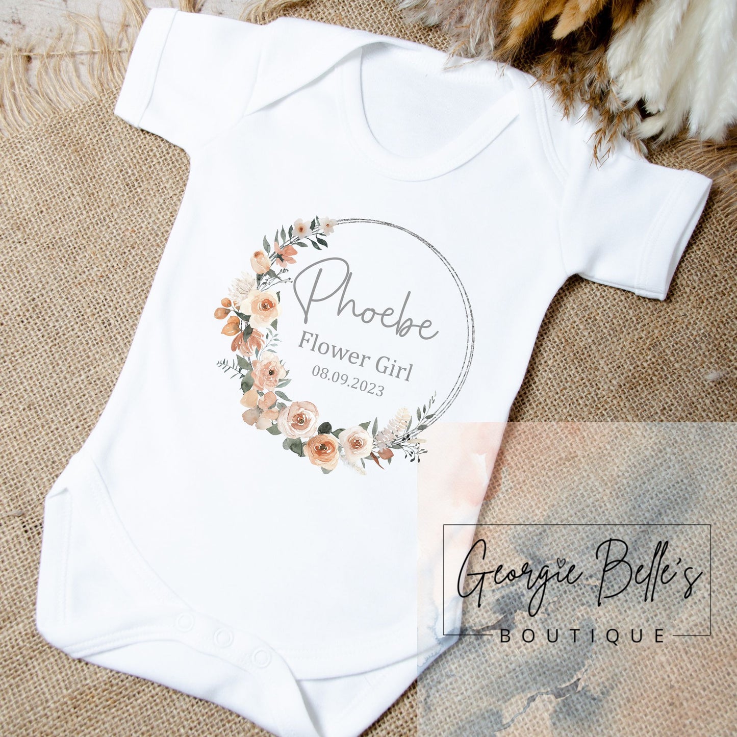 Personalised Flower Girl Rustic Wreath Vest/Babygrow