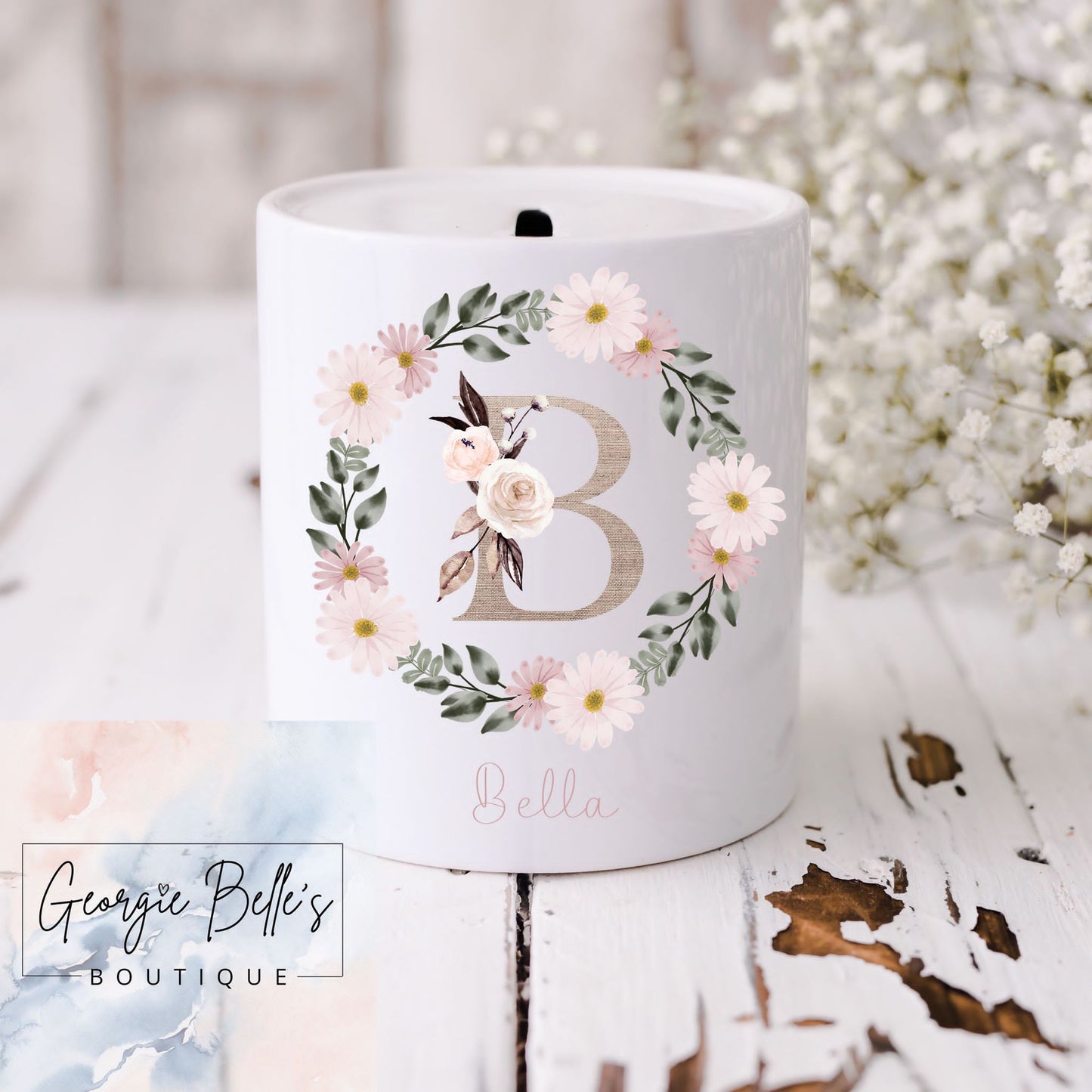 Personalised Vest/Babygrow - Dusky Floral Wreath Design