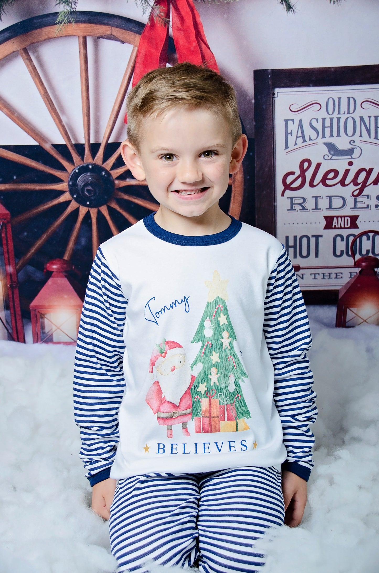 Sibling Matching Navy ‘Believes’ Personalised Christmas Pyjamas