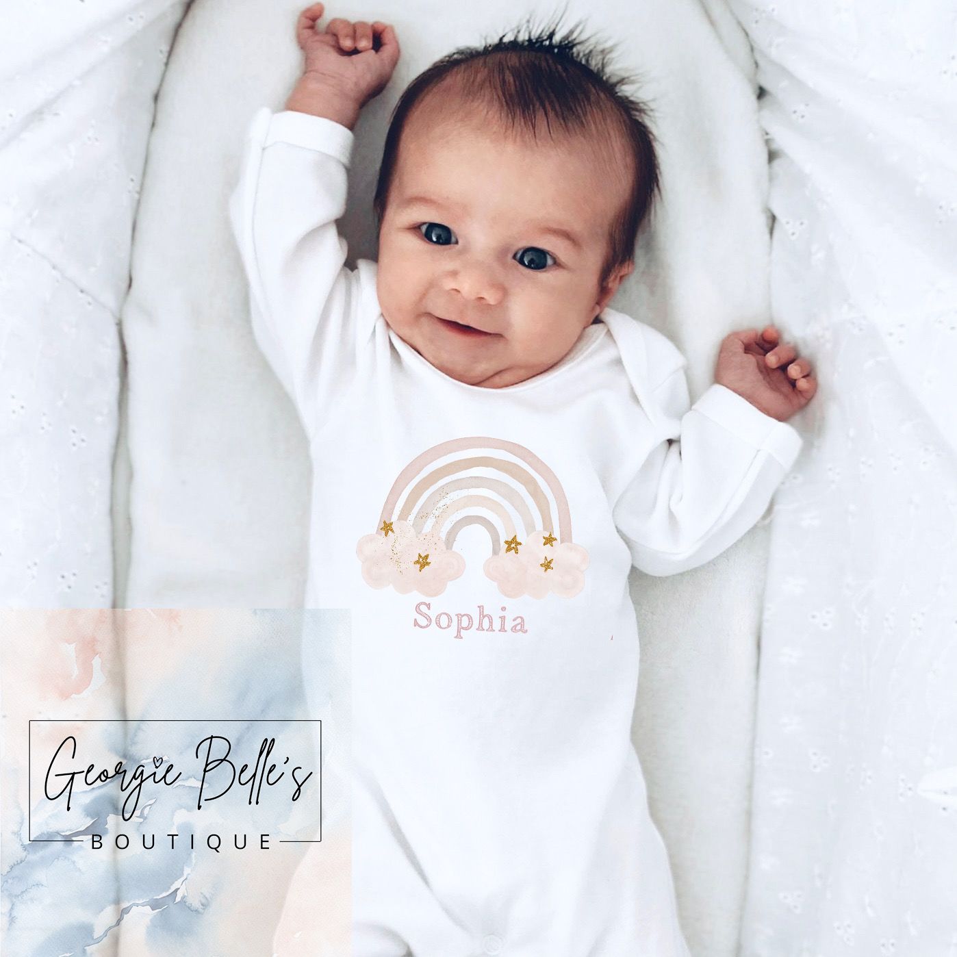 Personalised Vest/Babygrow - Pink & Nude Rainbow Design