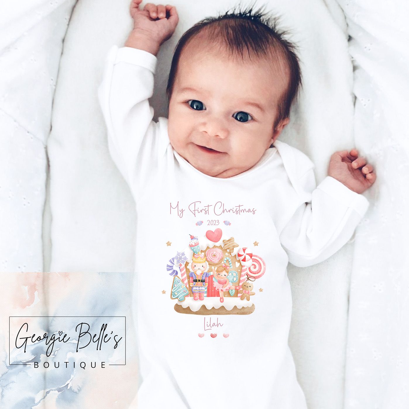 My 1st Christmas Vest / Babygrow - Nutcracker Gingerbread House Design