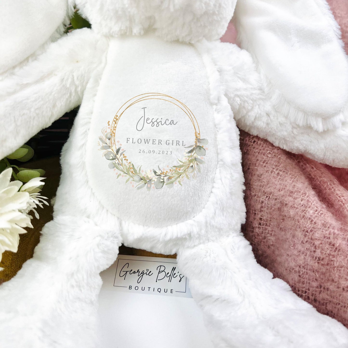 Personalised Flower Girl Eucalyptus Wreath Vest/Babygrow