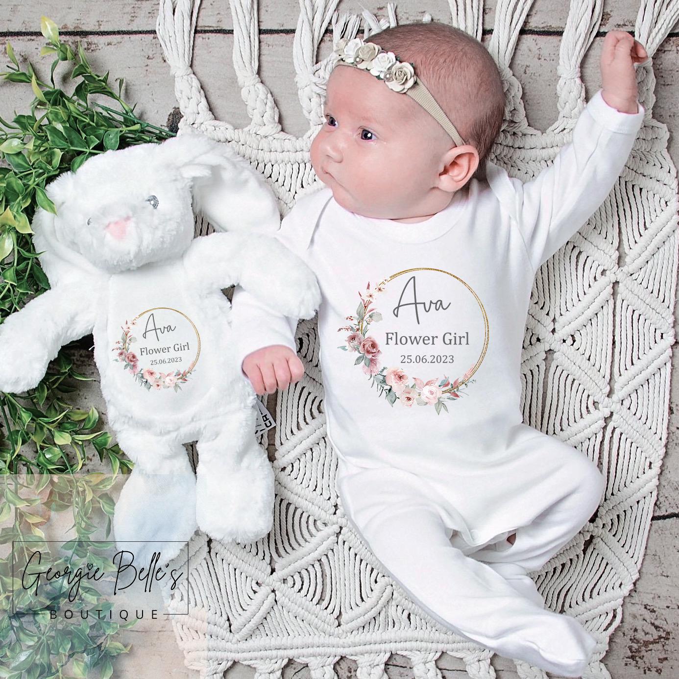Personalised Flower Girl Dusky Pink Wreath Vest/Babygrow