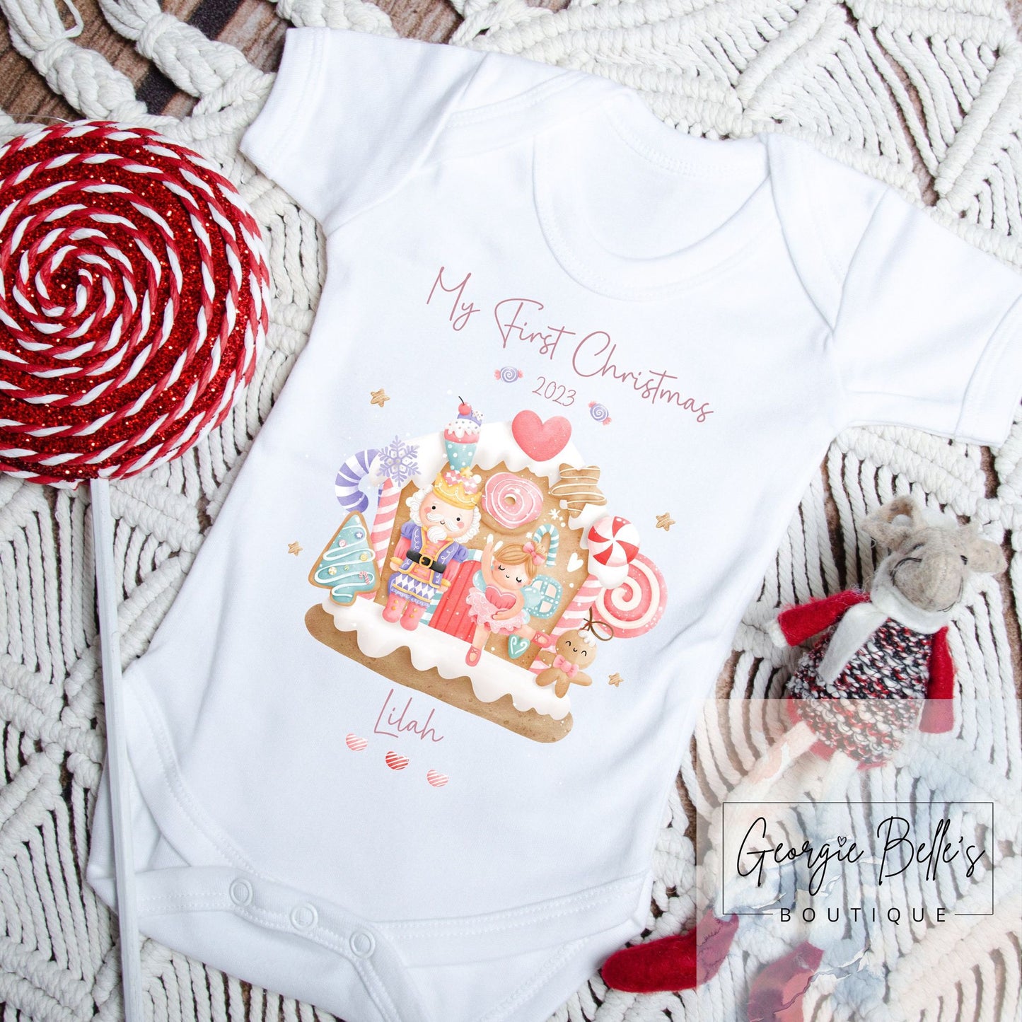 My 1st Christmas Vest / Babygrow - Nutcracker Gingerbread House Design