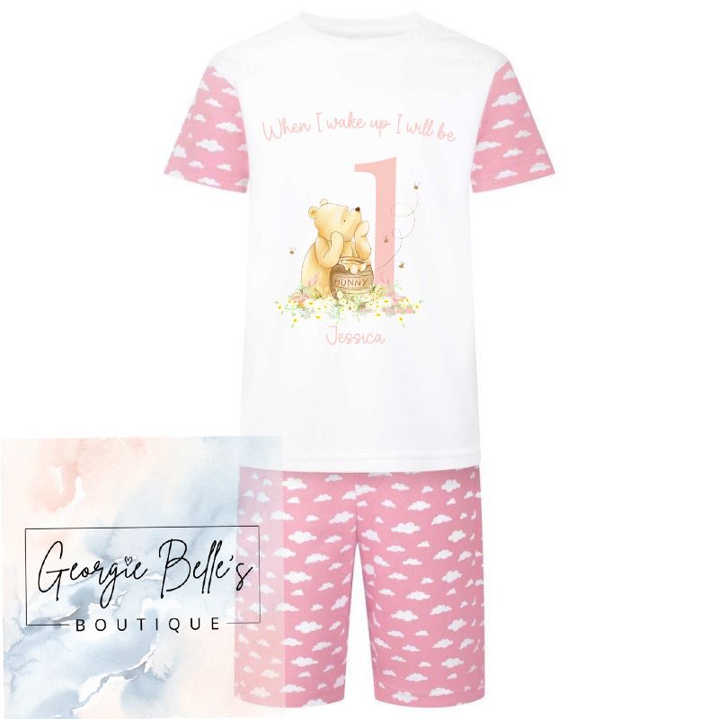 Pink Cloud Print Short PJ Set- Winnie The Pooh Inspired Balloon Design