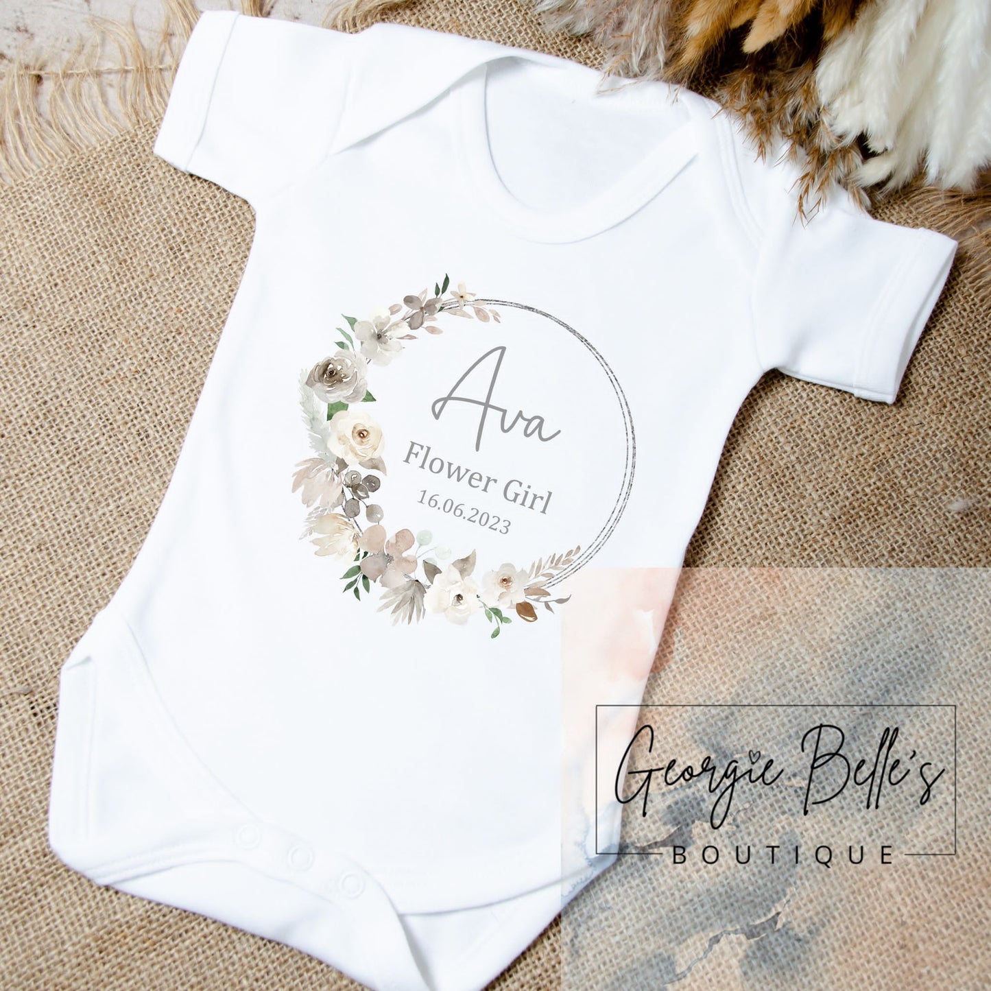 Personalised Flower Girl Champagne Wreath Vest/Babygrow