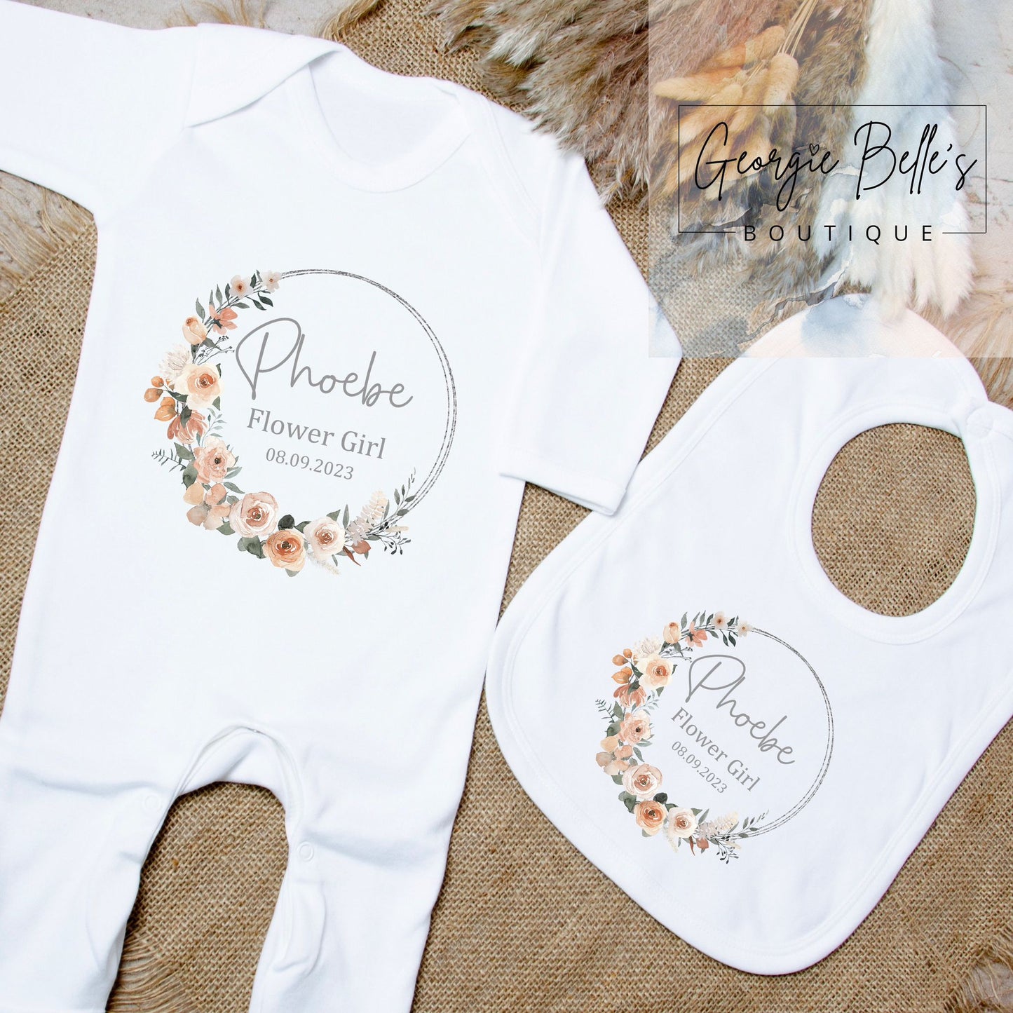 Personalised Flower Girl Rustic Wreath Vest/Babygrow